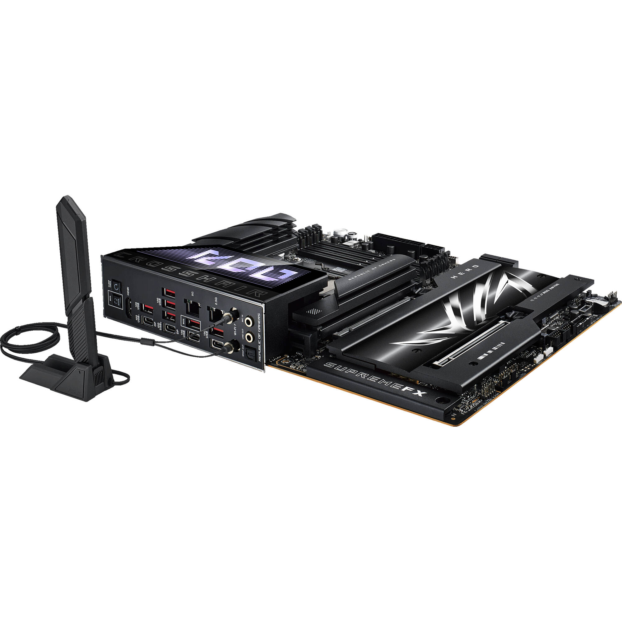 ASUS ROG CROSSHAIR X870E HERO BTF ATX motherboard with hidden connectors, WiFi 7, USB4, and 5 M.2 slots — view 8