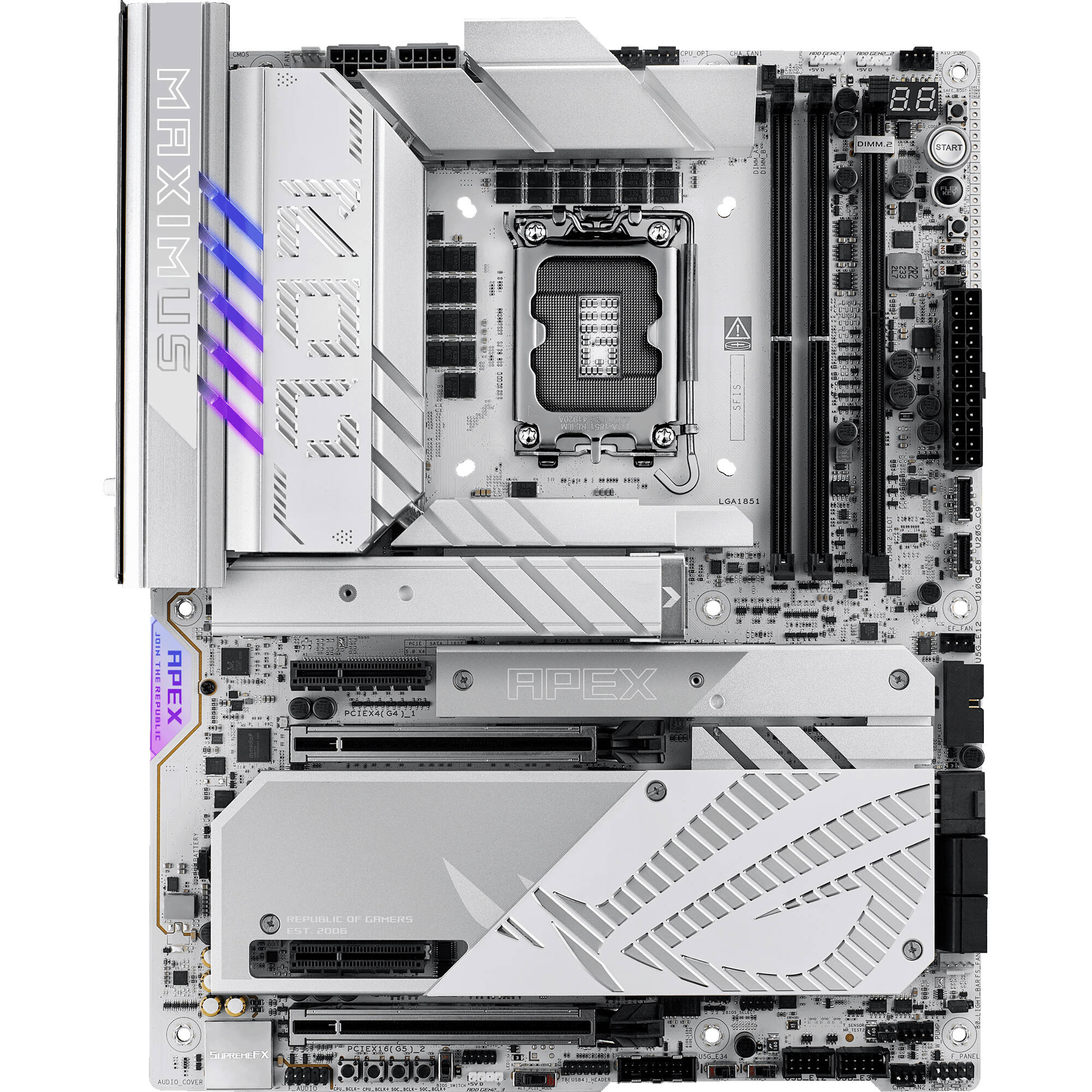 ASUS ROG MAXIMUS Z890 APEX ATX motherboard for Intel LGA 1851 with DDR5, WiFi 7, and 5G LAN — view 2