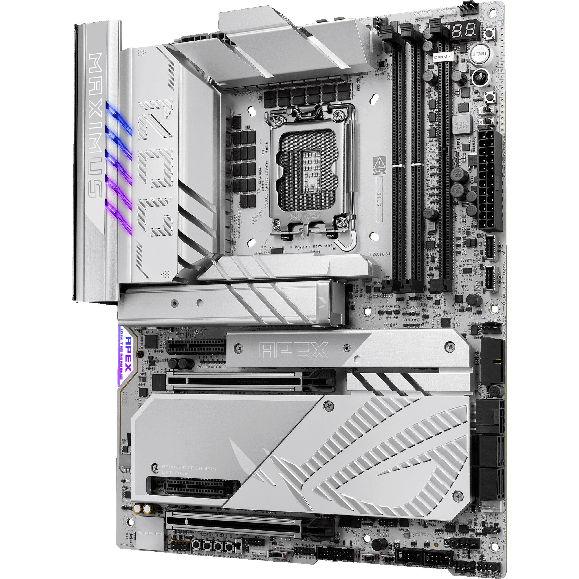ASUS ROG MAXIMUS Z890 APEX ATX motherboard for Intel LGA 1851 with DDR5, WiFi 7, and 5G LAN — view 3