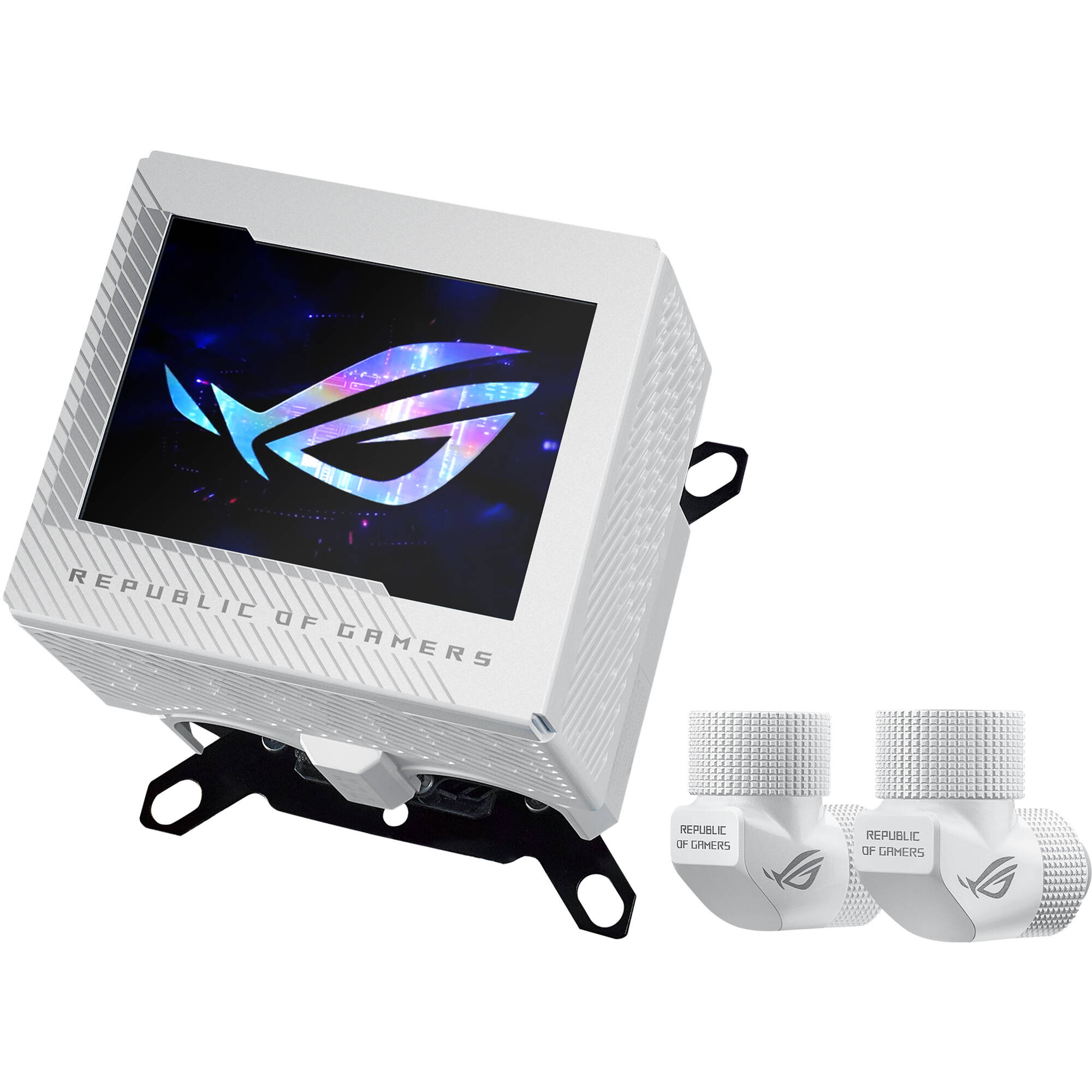 ASUS ROG RYUJIN III WB WHT white CPU water block with 3.5-inch LCD display — view 2