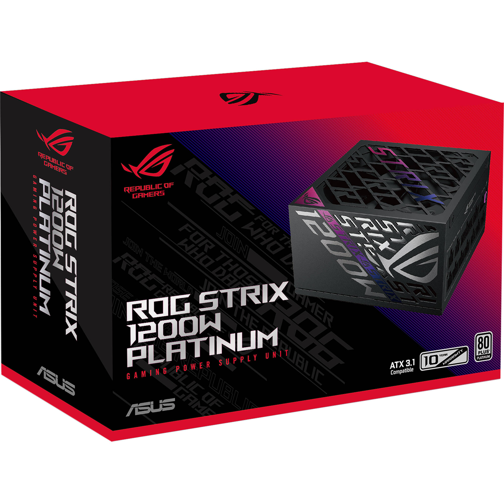 ASUS ROG Strix 1200W Platinum fully modular ATX 3.1 power supply in black — view 12