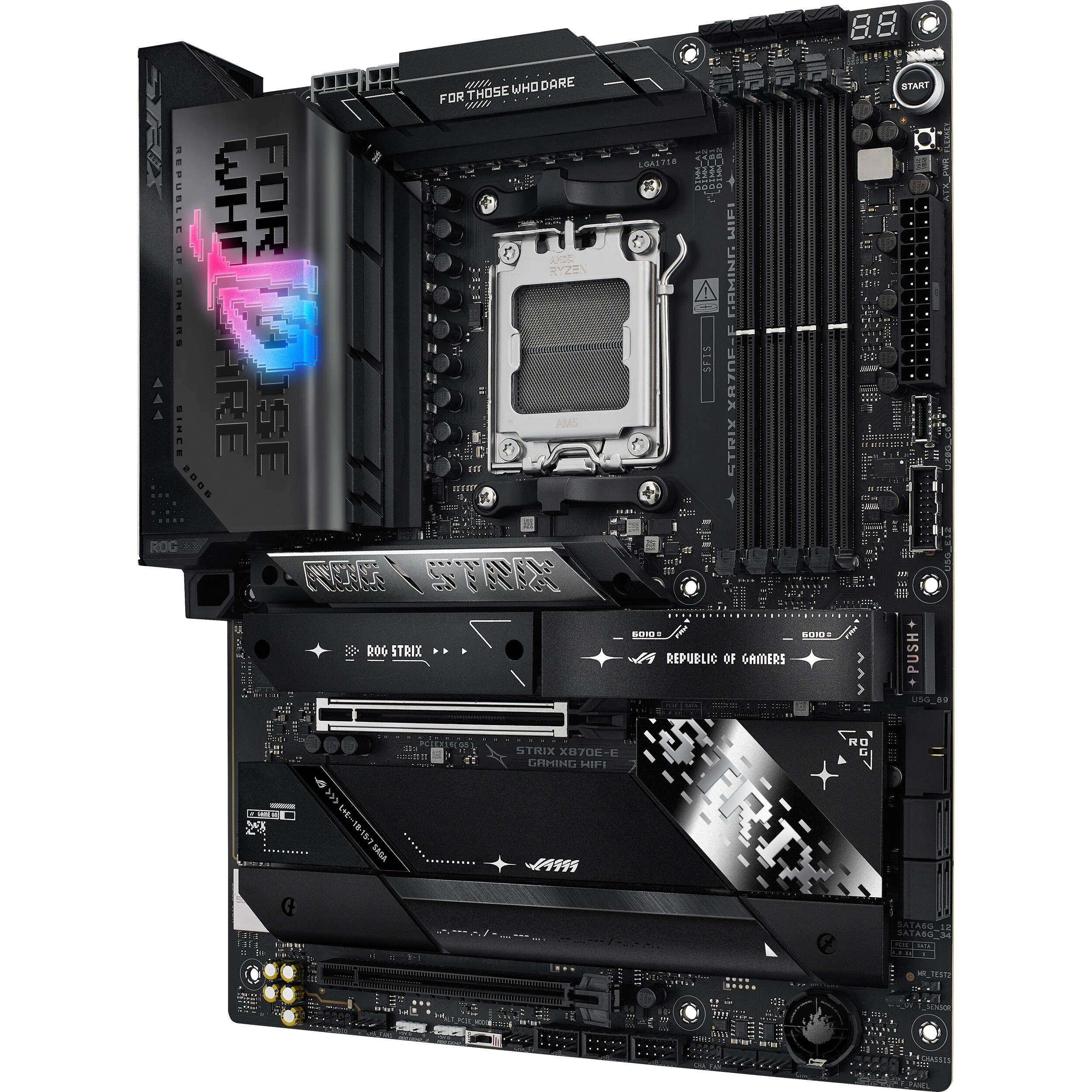 ASUS ROG STRIX X870E-E GAMING WIFI ATX motherboard for AMD AM5 with PCIe 5.0 and Wi-Fi 7 — view 3
