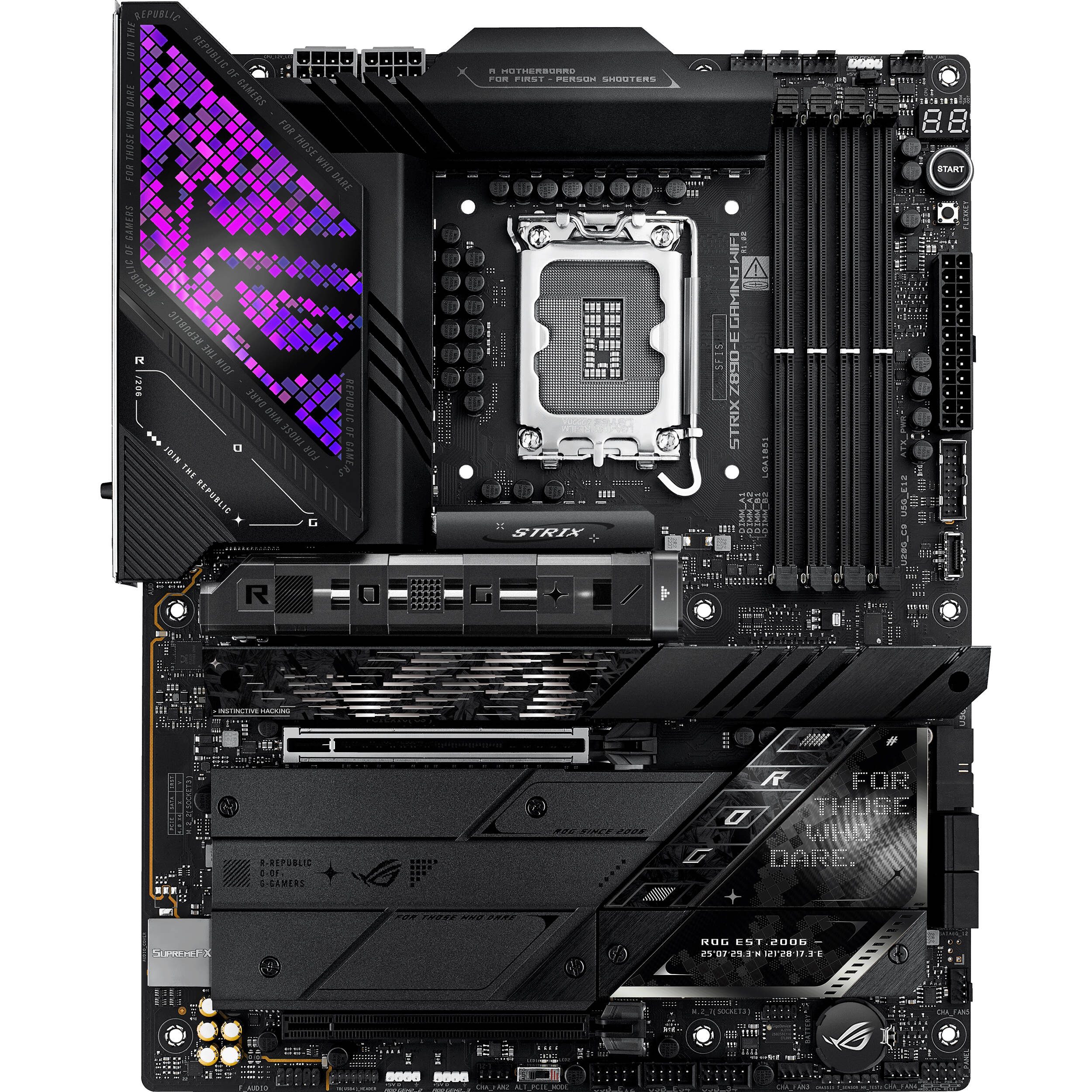 ASUS ROG STRIX Z890-E GAMING WIFI ATX motherboard with Intel Z890 chipset, LGA 1851 socket, and premium cooling design — view 2