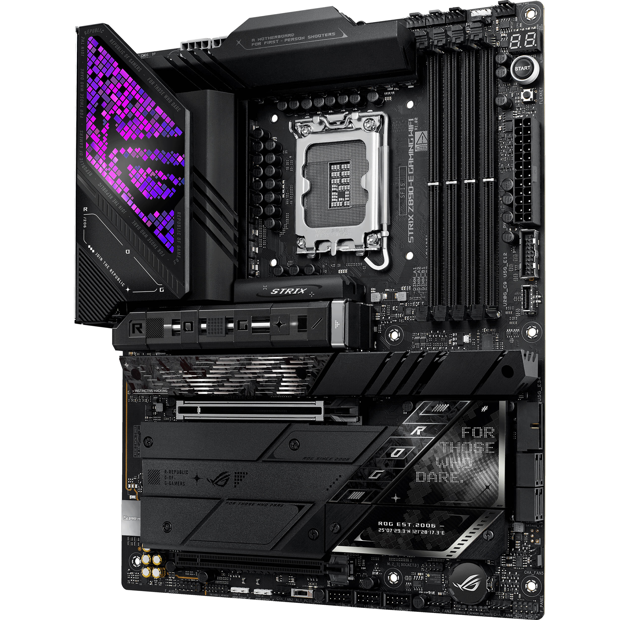 ASUS ROG STRIX Z890-E GAMING WIFI ATX motherboard with Intel Z890 chipset, LGA 1851 socket, and premium cooling design — view 3