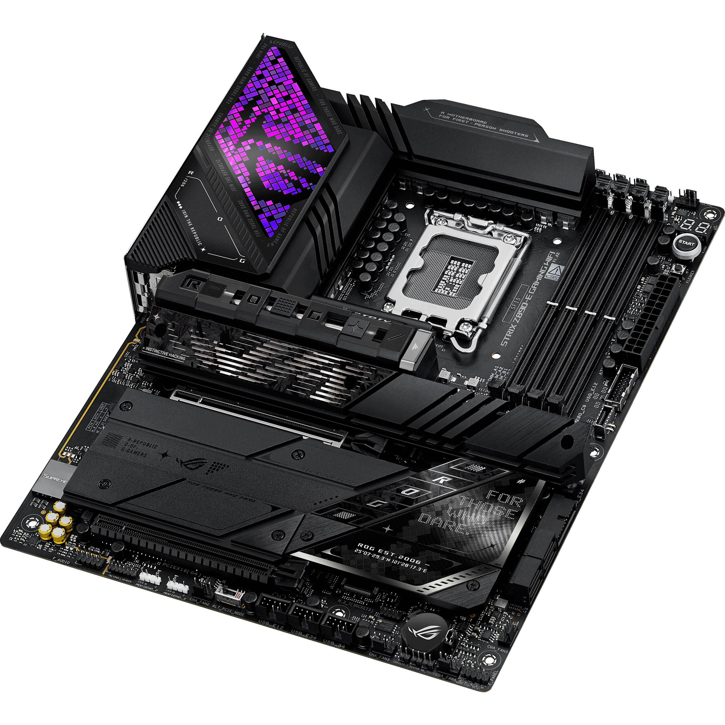 ASUS ROG STRIX Z890-E GAMING WIFI ATX motherboard with Intel Z890 chipset, LGA 1851 socket, and premium cooling design — view 6