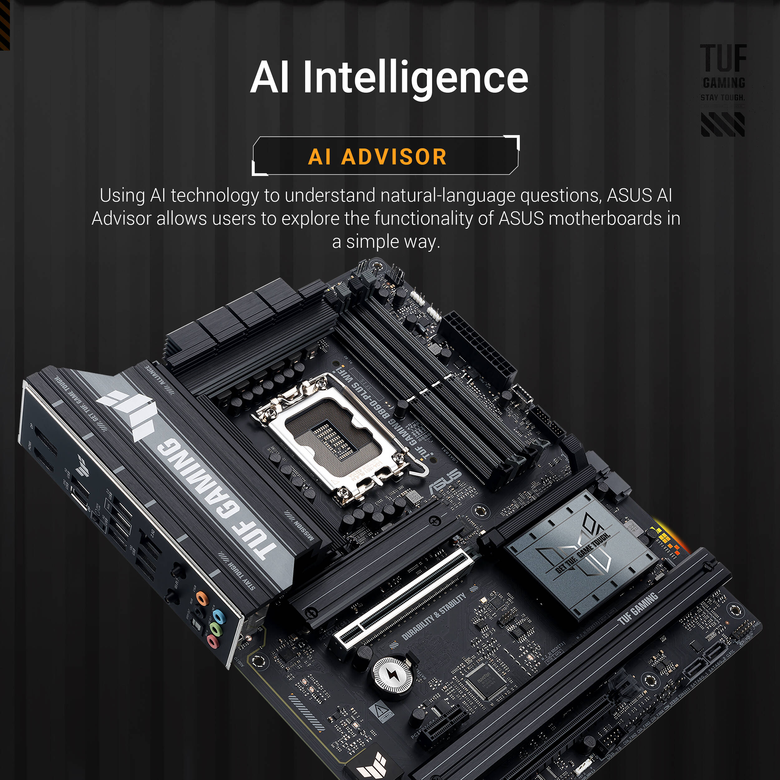 ASUS TUF GAMING B860-PLUS WIFI microATX motherboard with LGA 1851, DDR5, Wi-Fi 7, and 3 M.2 slots — view 11