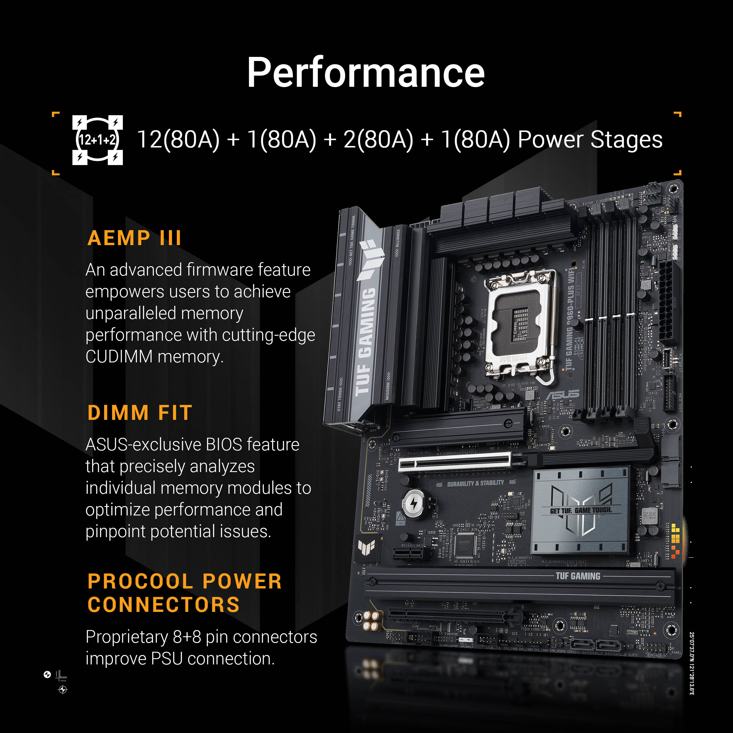 ASUS TUF GAMING B860-PLUS WIFI microATX motherboard with LGA 1851, DDR5, Wi-Fi 7, and 3 M.2 slots — view 12