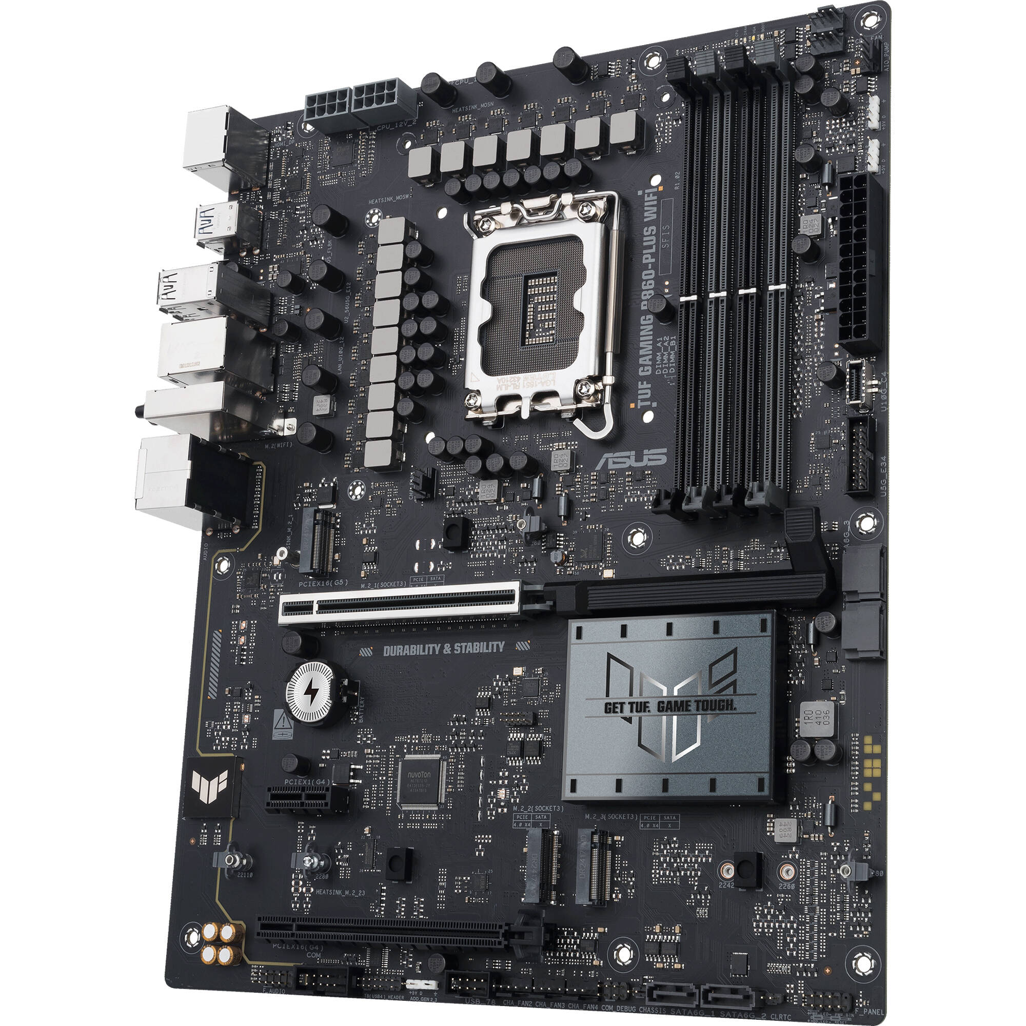ASUS TUF GAMING B860-PLUS WIFI microATX motherboard with LGA 1851, DDR5, Wi-Fi 7, and 3 M.2 slots — view 4
