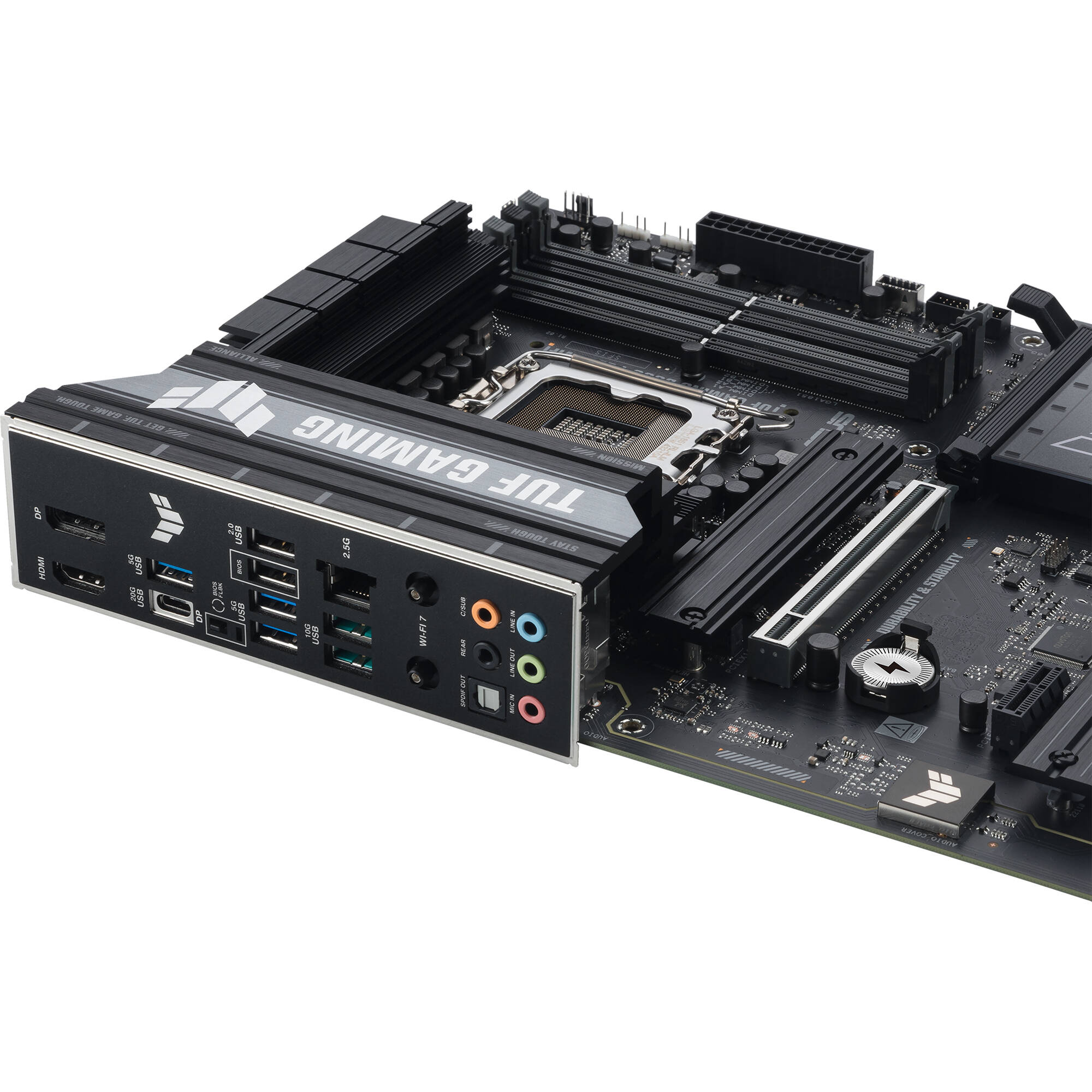 ASUS TUF GAMING B860-PLUS WIFI microATX motherboard with LGA 1851, DDR5, Wi-Fi 7, and 3 M.2 slots — view 8