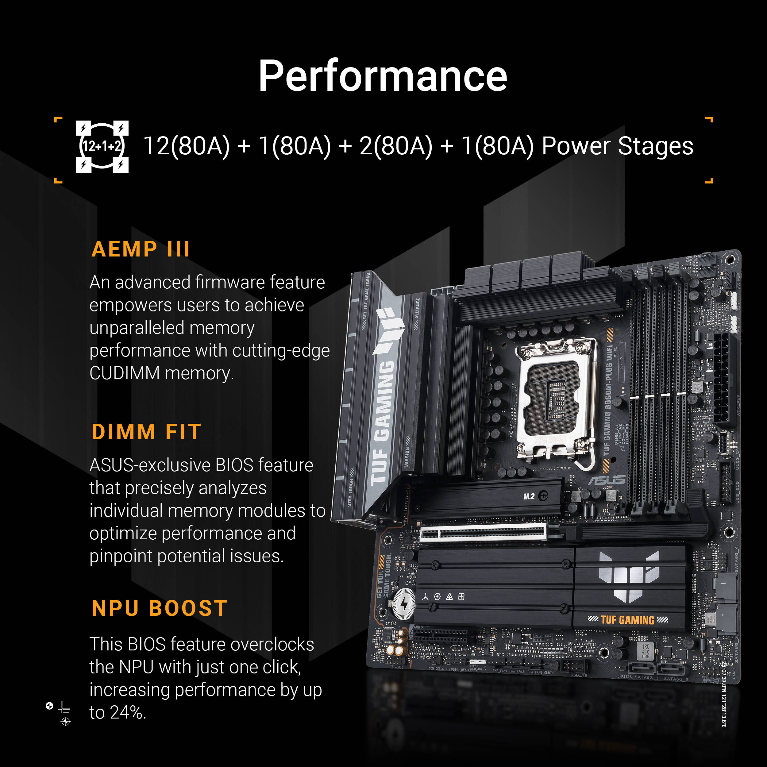 ASUS TUF GAMING B860M-PLUS WIFI micro-ATX motherboard with integrated Wi-Fi for Intel desktop builds — view 12