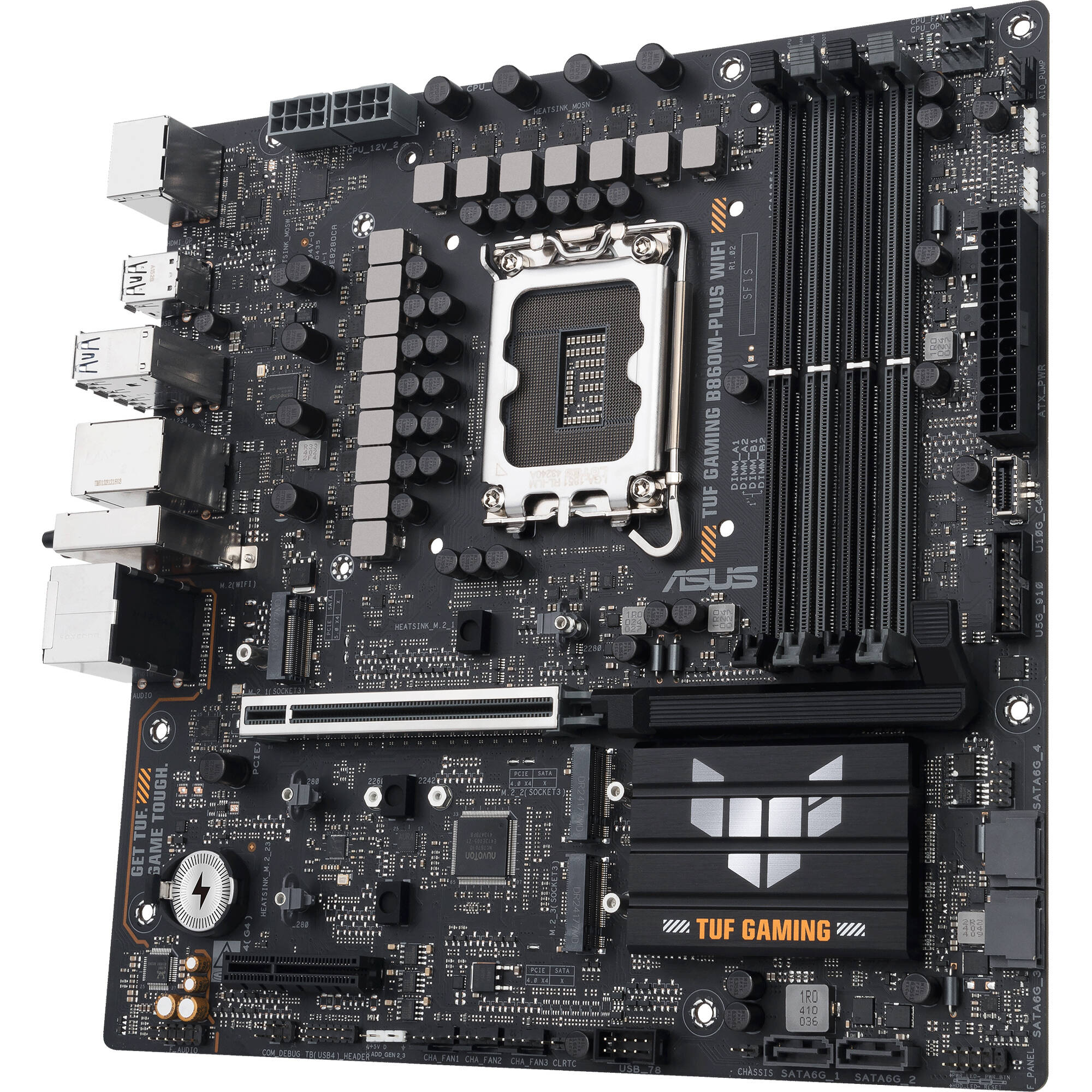 ASUS TUF GAMING B860M-PLUS WIFI micro-ATX motherboard with integrated Wi-Fi for Intel desktop builds — view 4