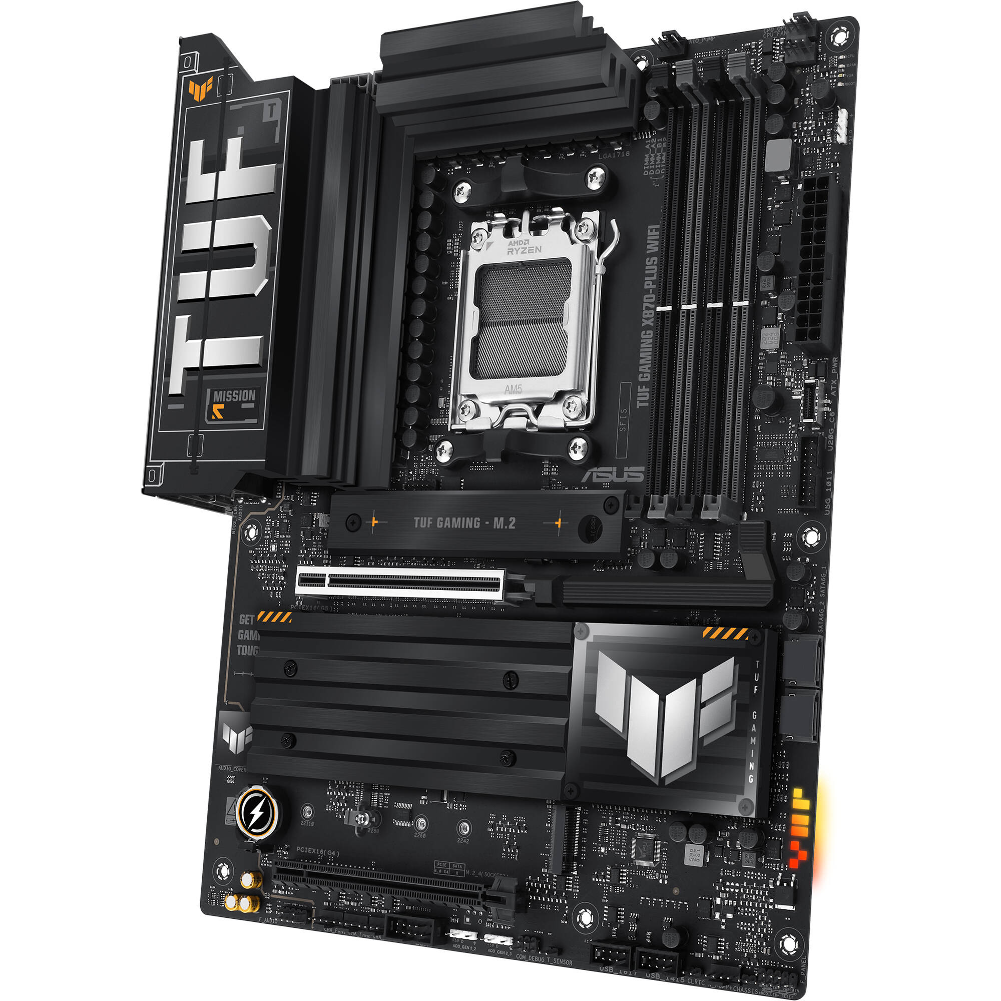 ASUS TUF GAMING X870-PLUS WIFI ATX motherboard with AM5 socket, Wi-Fi 7, and four M.2 slots — view 3