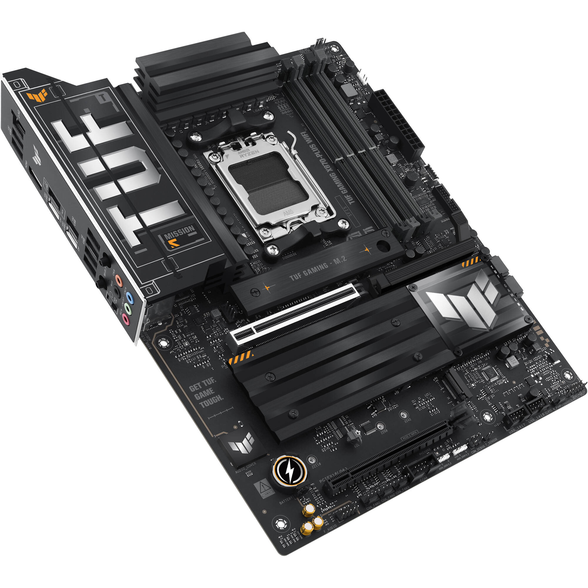 ASUS TUF GAMING X870-PLUS WIFI ATX motherboard with AM5 socket, Wi-Fi 7, and four M.2 slots — view 4