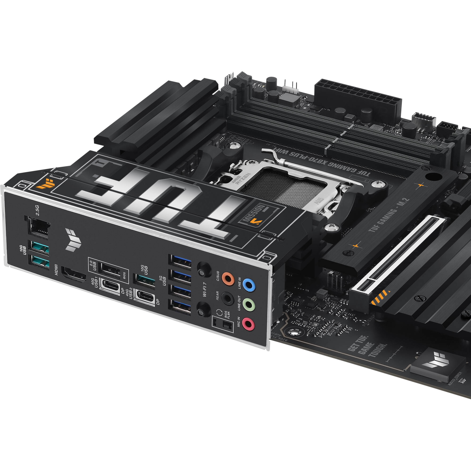 ASUS TUF GAMING X870-PLUS WIFI ATX motherboard with AM5 socket, Wi-Fi 7, and four M.2 slots — view 6