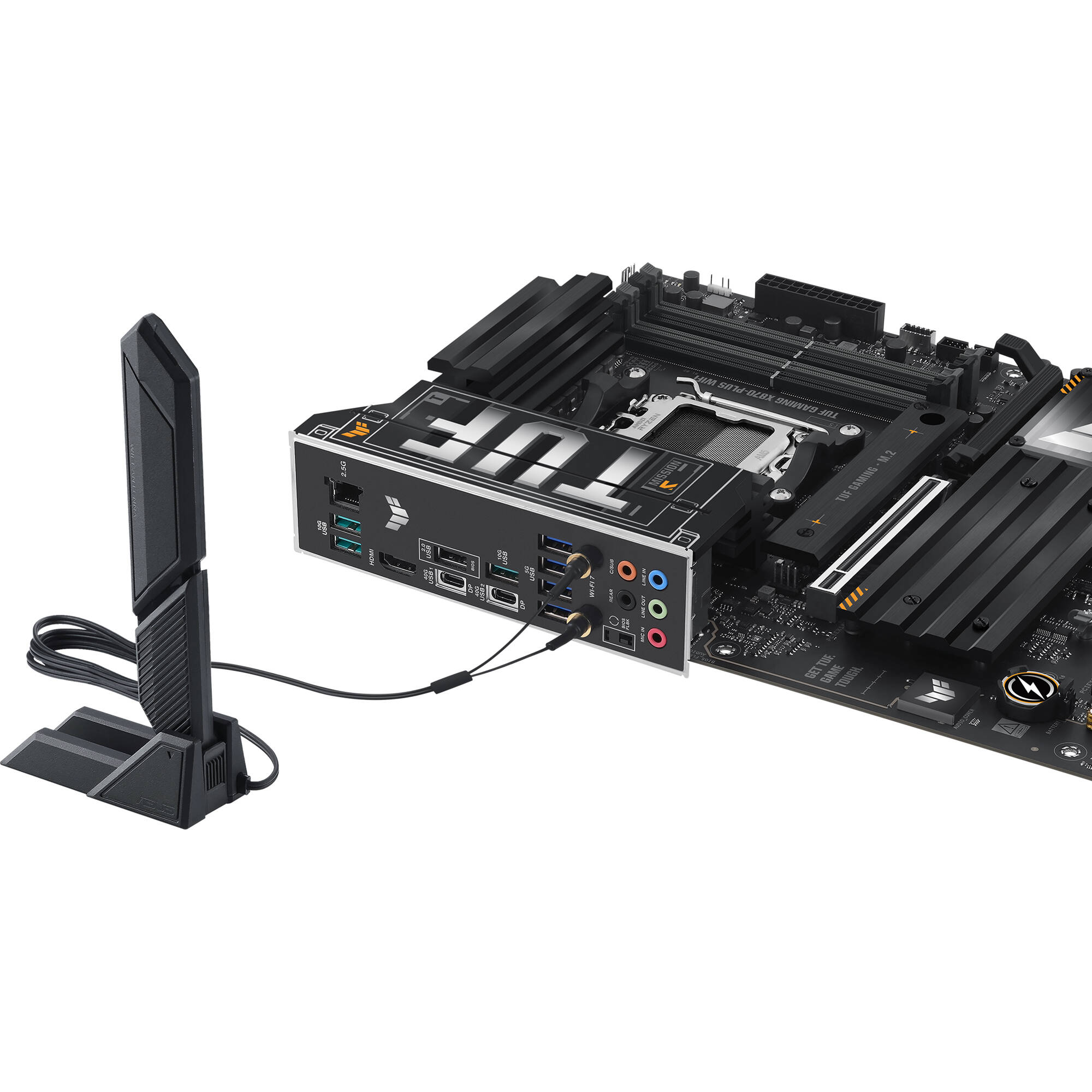 ASUS TUF GAMING X870-PLUS WIFI ATX motherboard with AM5 socket, Wi-Fi 7, and four M.2 slots — view 7