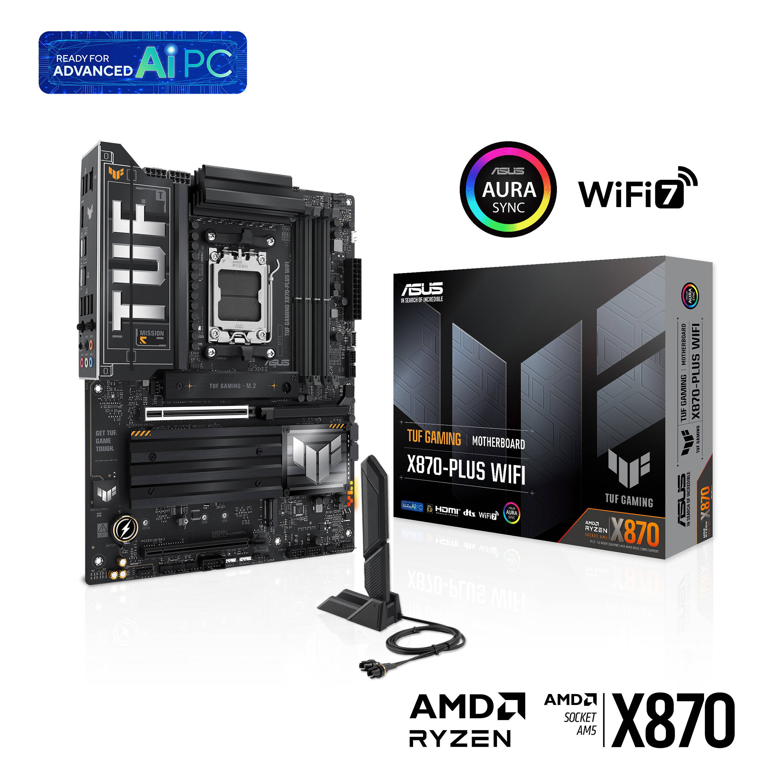 ASUS TUF GAMING X870-PLUS WIFI ATX motherboard with AM5 socket, Wi-Fi 7, and four M.2 slots — view 9
