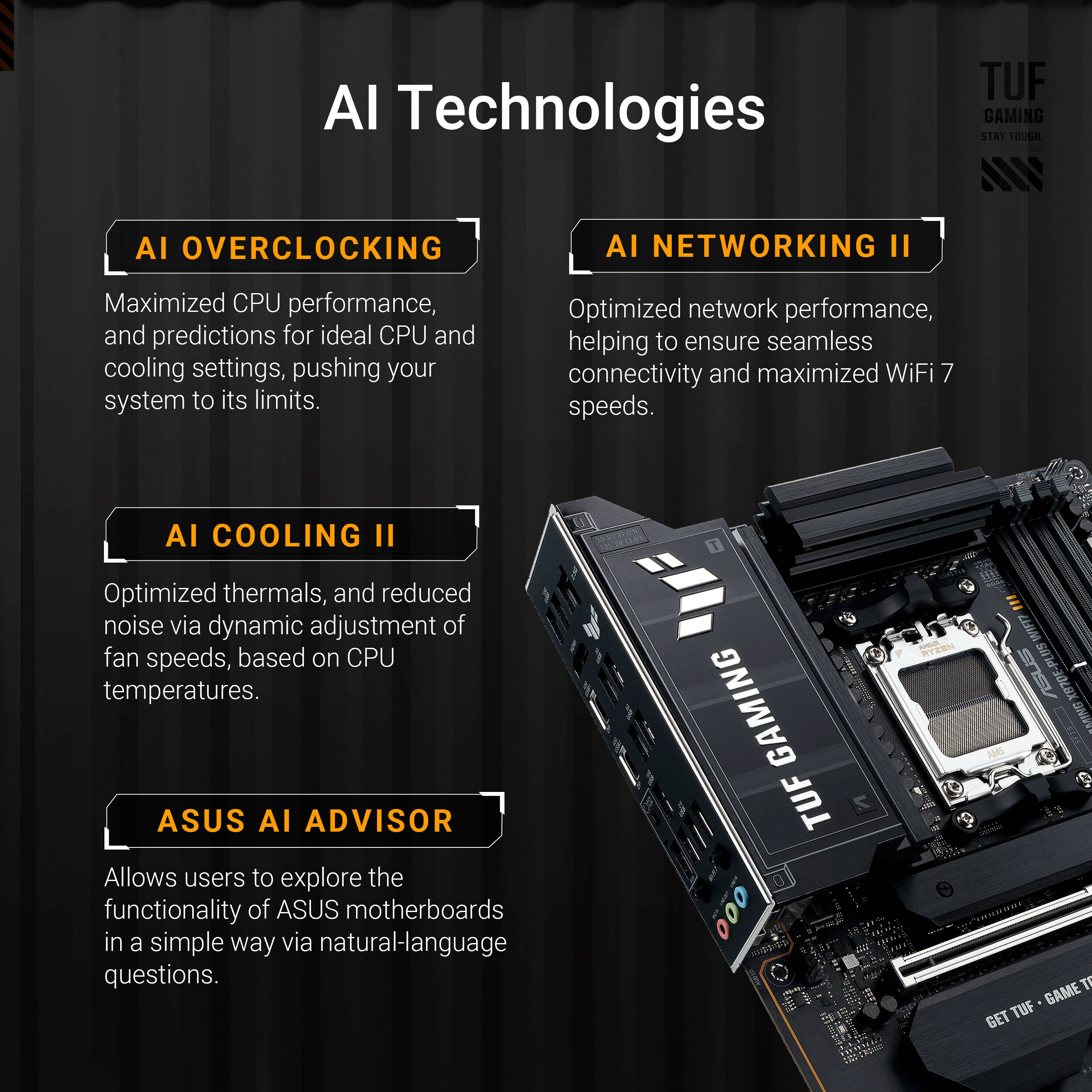 ASUS TUF GAMING X870E-PLUS WIFI7 ATX motherboard for AMD AM5 processors with Wi-Fi 7 — view 12