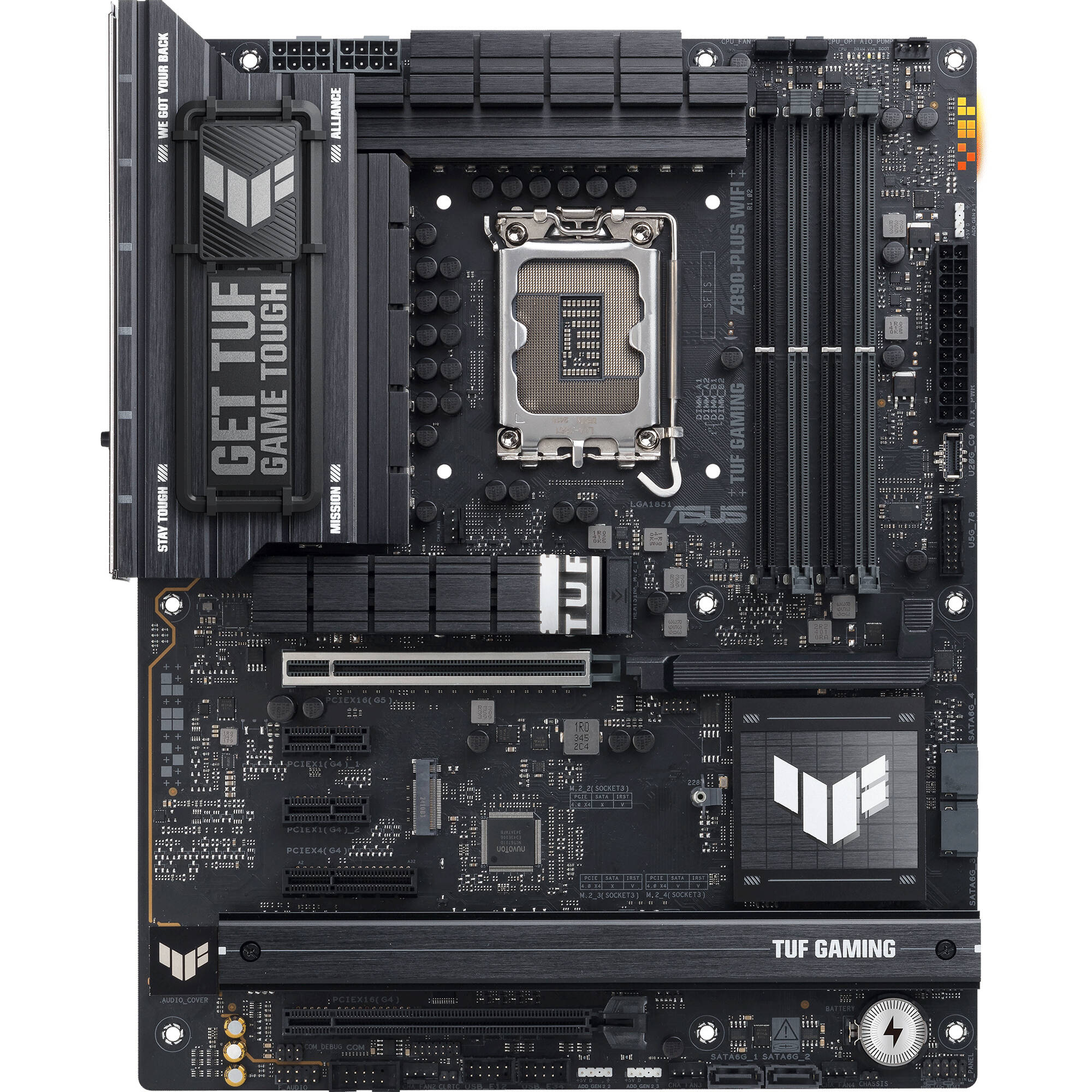 ASUS TUF GAMING Z890-PLUS WIFI ATX motherboard with LGA 1851 socket, Wi-Fi 7, and four M.2 slots — view 2