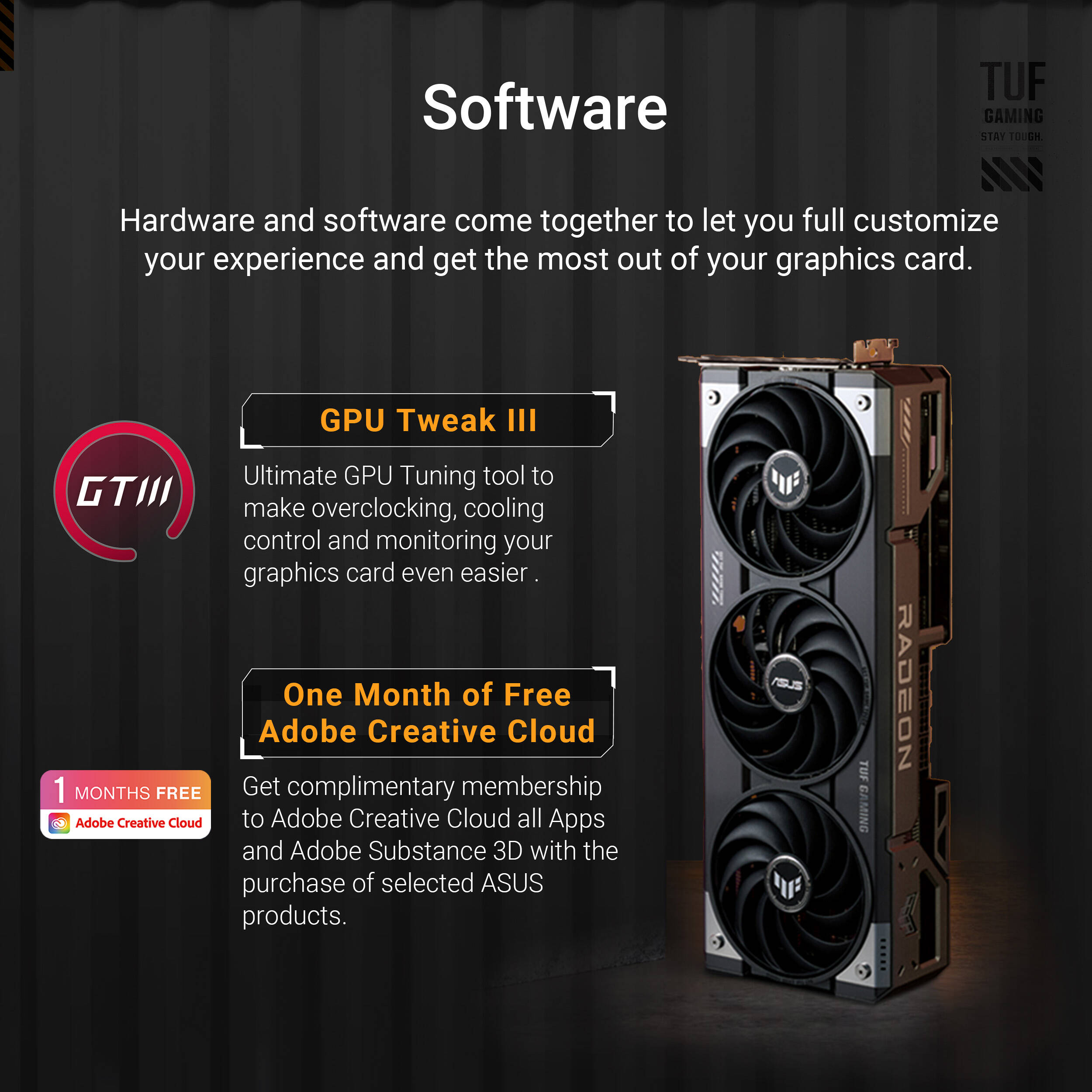 ASUS TUF RX9070XT O16G GAMING graphics card with TUF cooling and 16GB memory — view 15