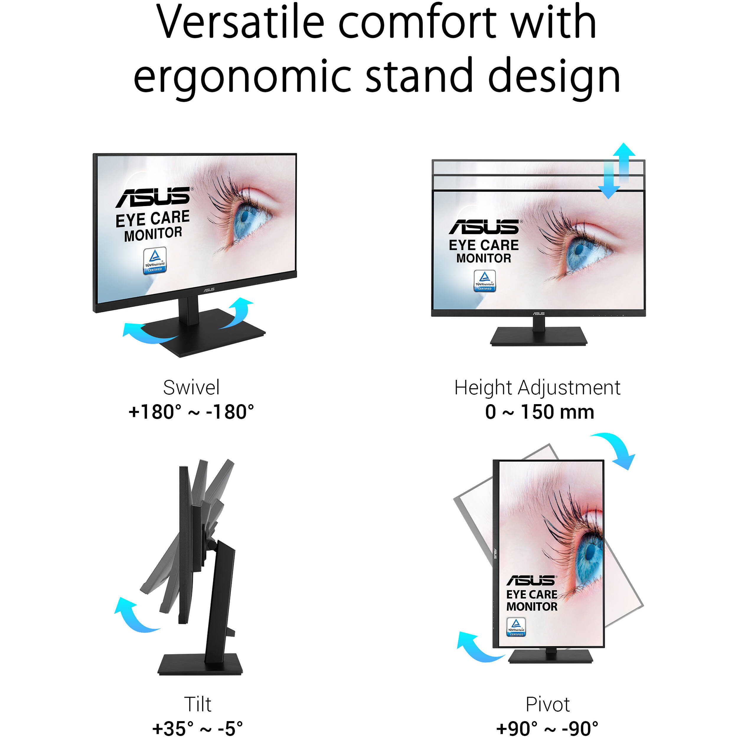 ASUS VA27DQSB 27-inch Full HD IPS monitor with frameless bezel, ergonomic stand, and VESA mount support — view 12
