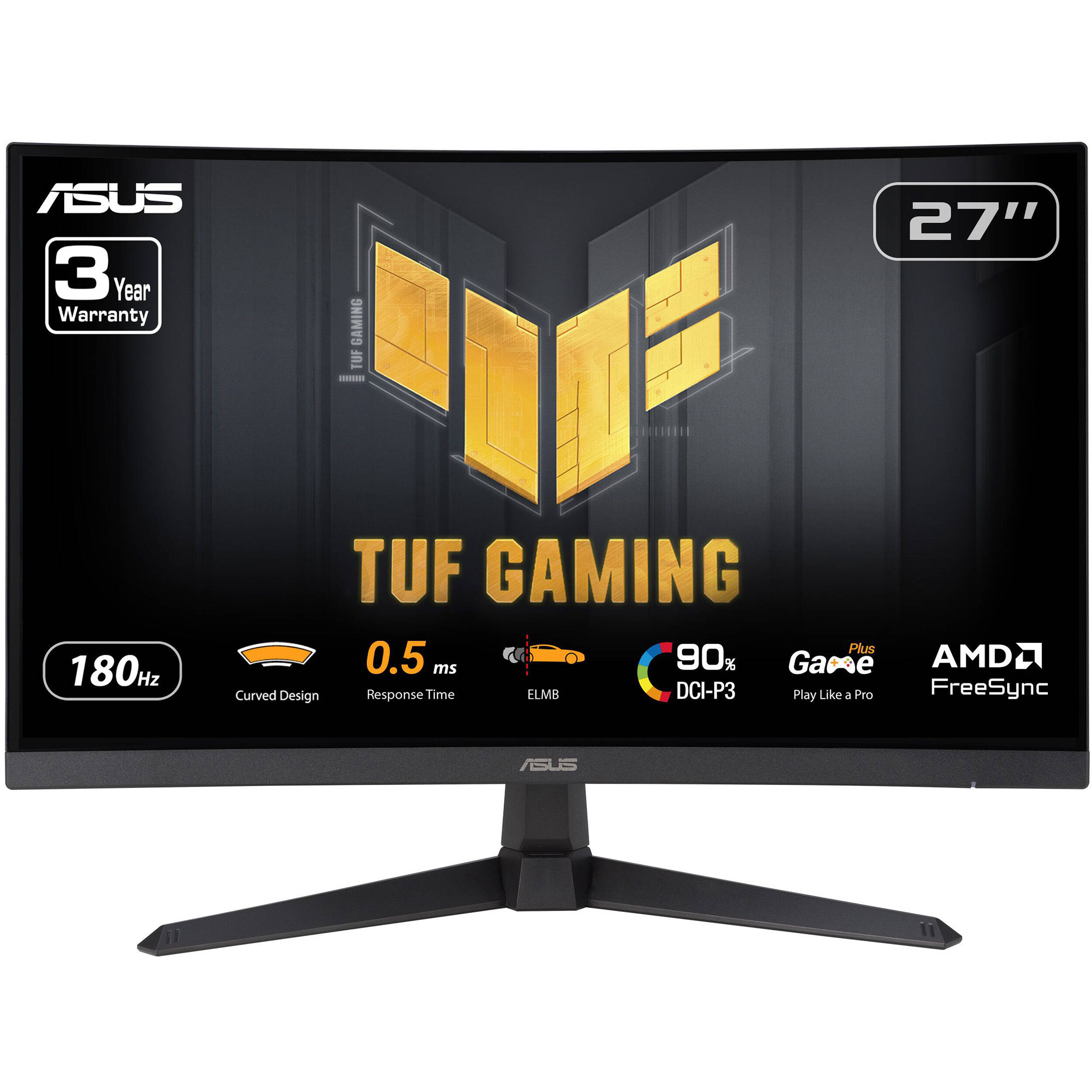 ASUS TUF Gaming 27-inch curved QHD monitor with 180 Hz refresh rate and 0.5 ms response time — view 2