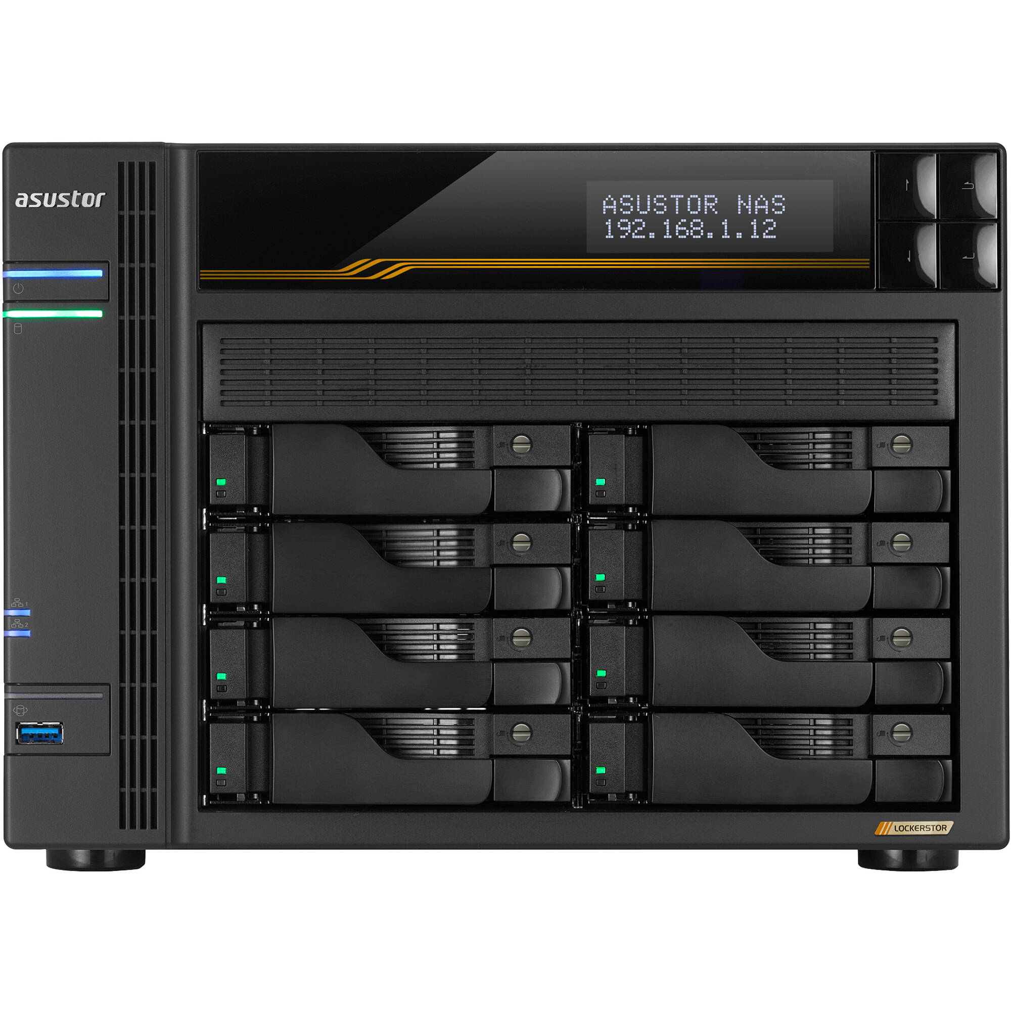 ASUSTOR Lockerstor 8 Gen3 AS6808T 8-bay NAS with quad-core 2.3 GHz CPU and dual USB 4 ports — view 2