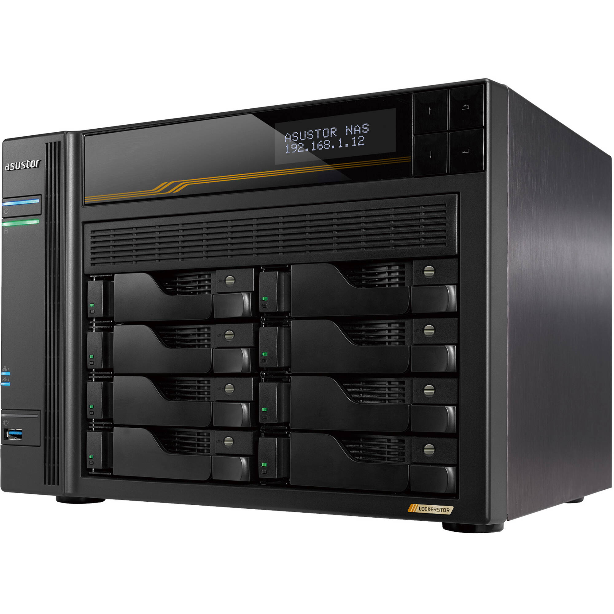 ASUSTOR Lockerstor 8 Gen3 AS6808T 8-bay NAS with quad-core 2.3 GHz CPU and dual USB 4 ports — view 3