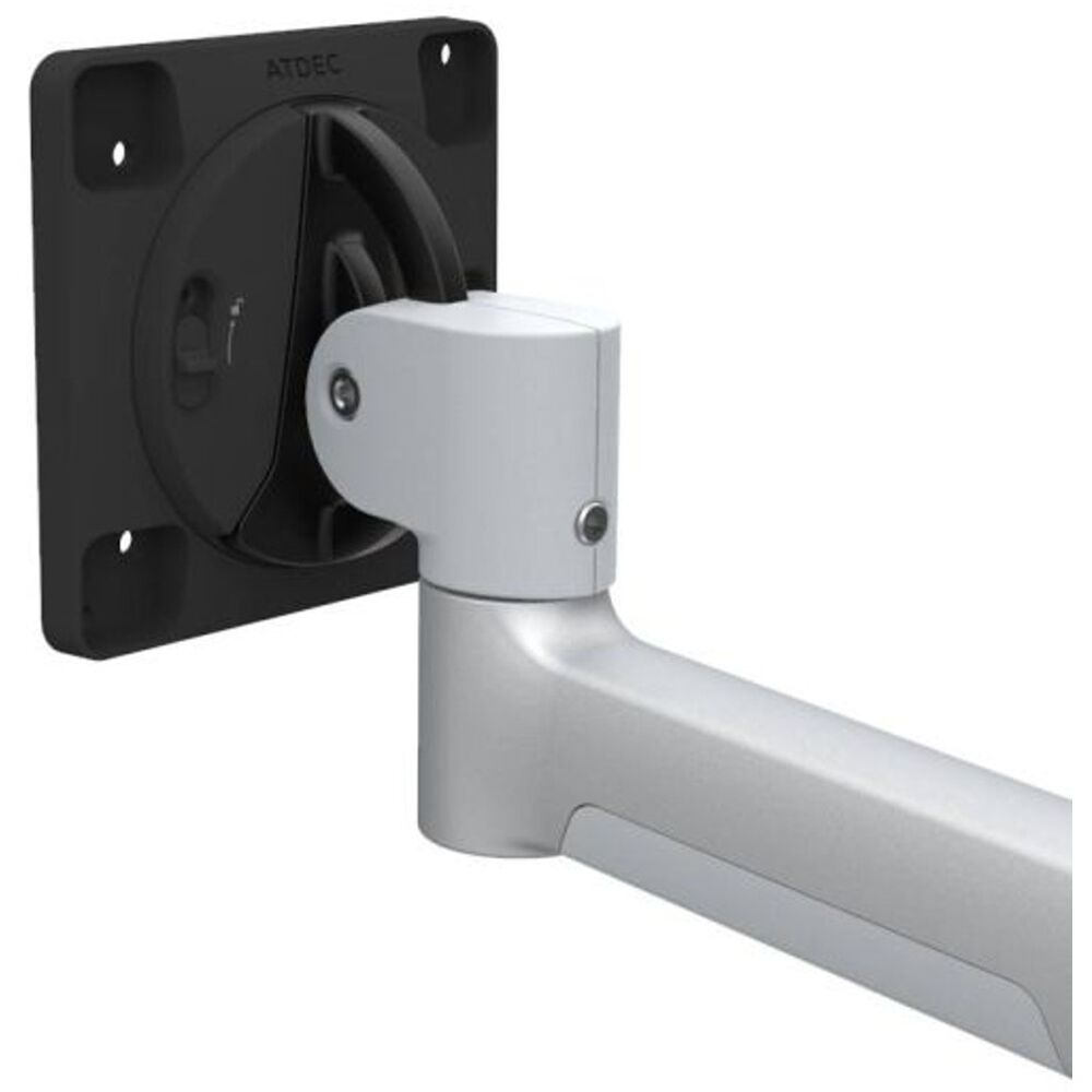 Silver dual monitor desk mount for up to 27-inch screens with articulated arms — view 3