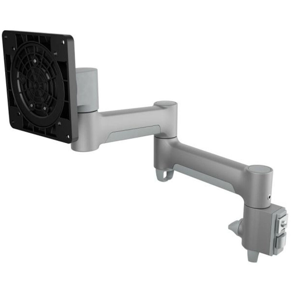 Silver dual monitor desk mount for up to 27-inch screens with articulated arms — view 5