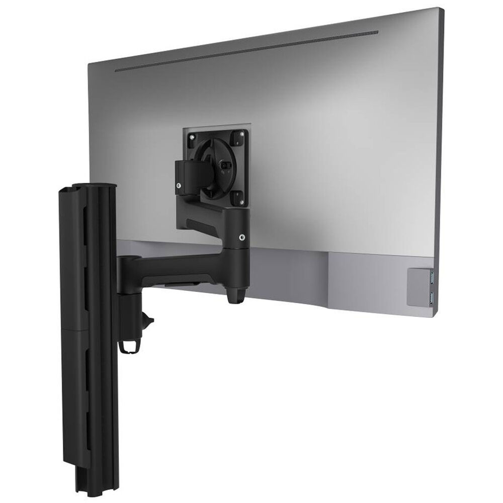 Atdec AWMS-4640-F-B single swing arm monitor mount in black for flat and curved displays — view 3