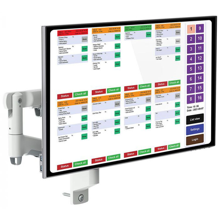 ATDEC AWMS-DW-W dual monitor arm in white supporting two displays with quick-release VESA plate — view 3