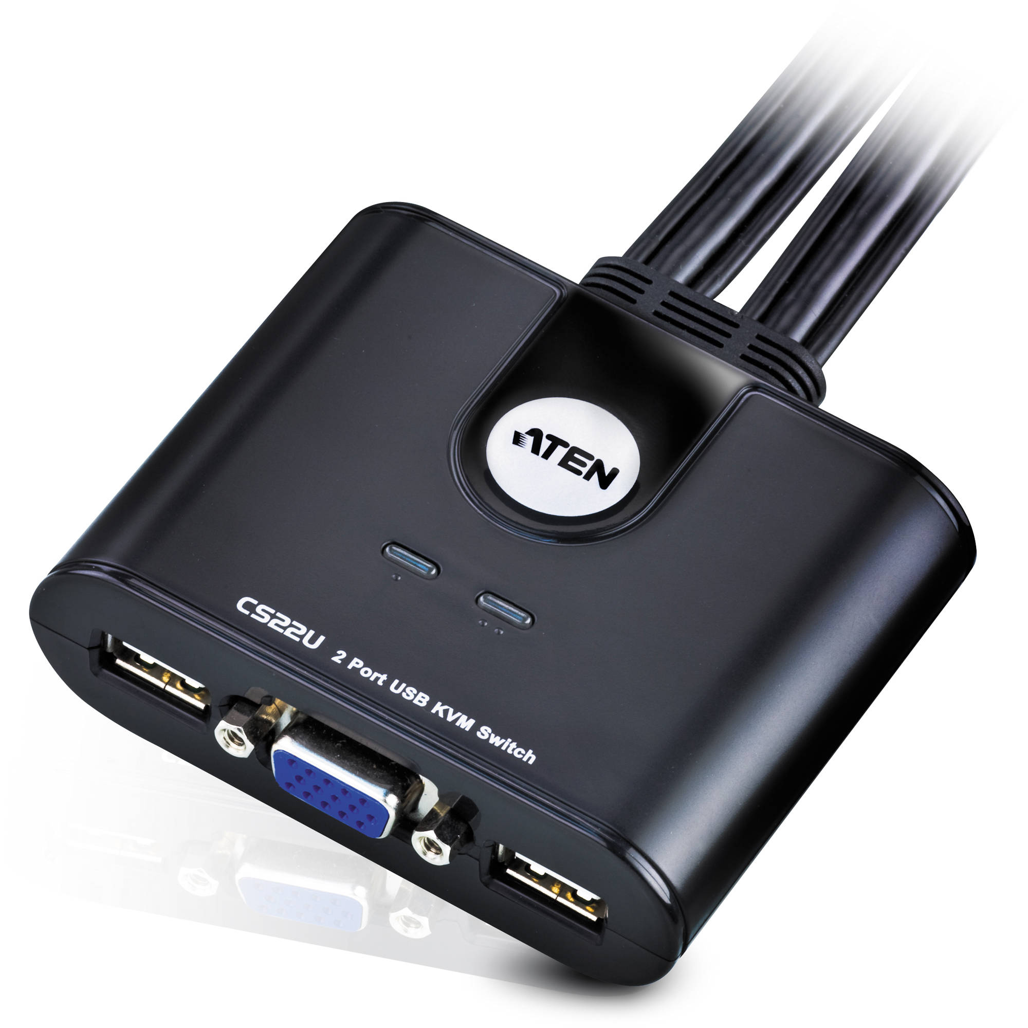 ATEN CS22U 2-port USB KVM switch with bonded cables for dual-computer control — view 2
