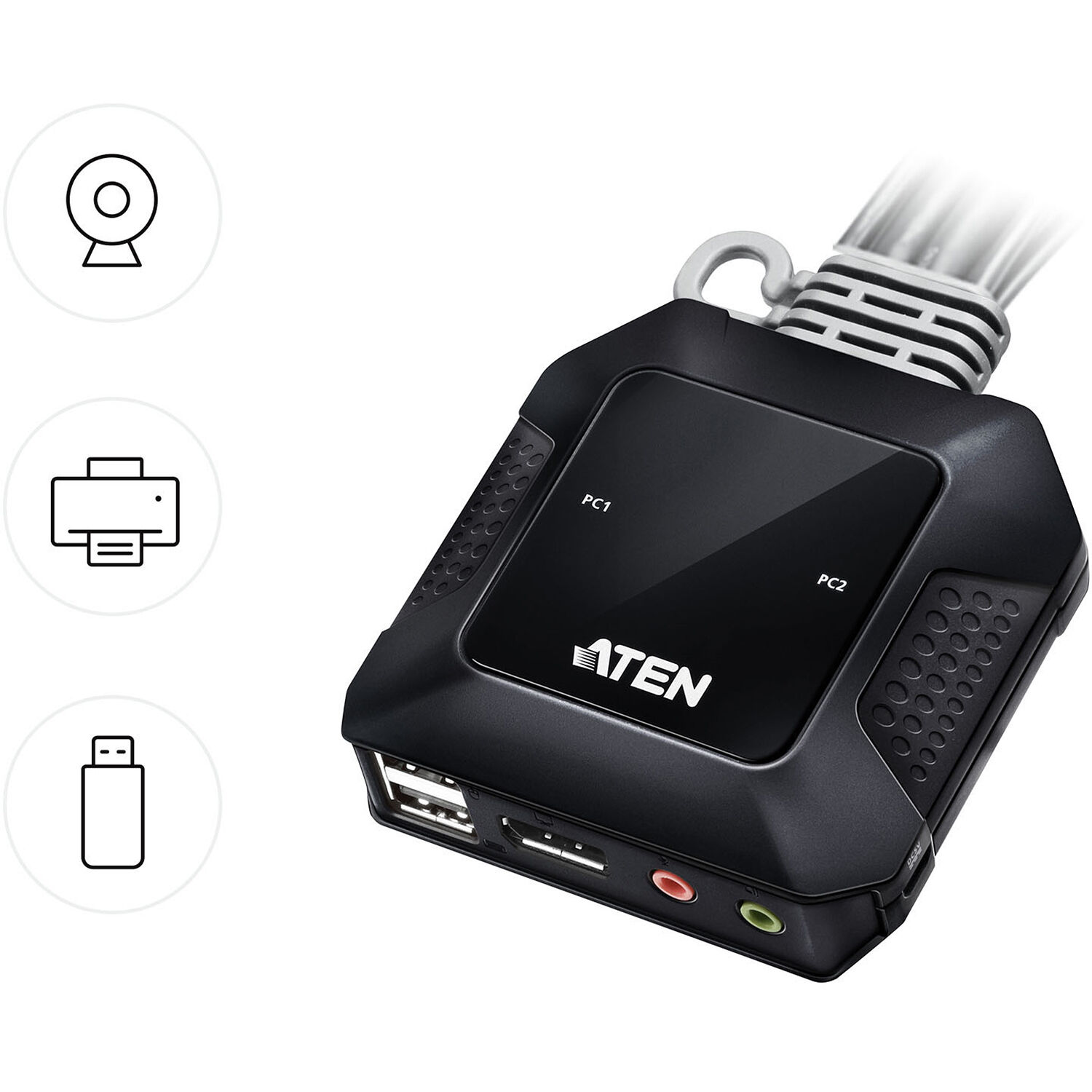 ATEN 2-port USB-C DisplayPort hybrid cable KVM, rack-mountable compact switch — view 5