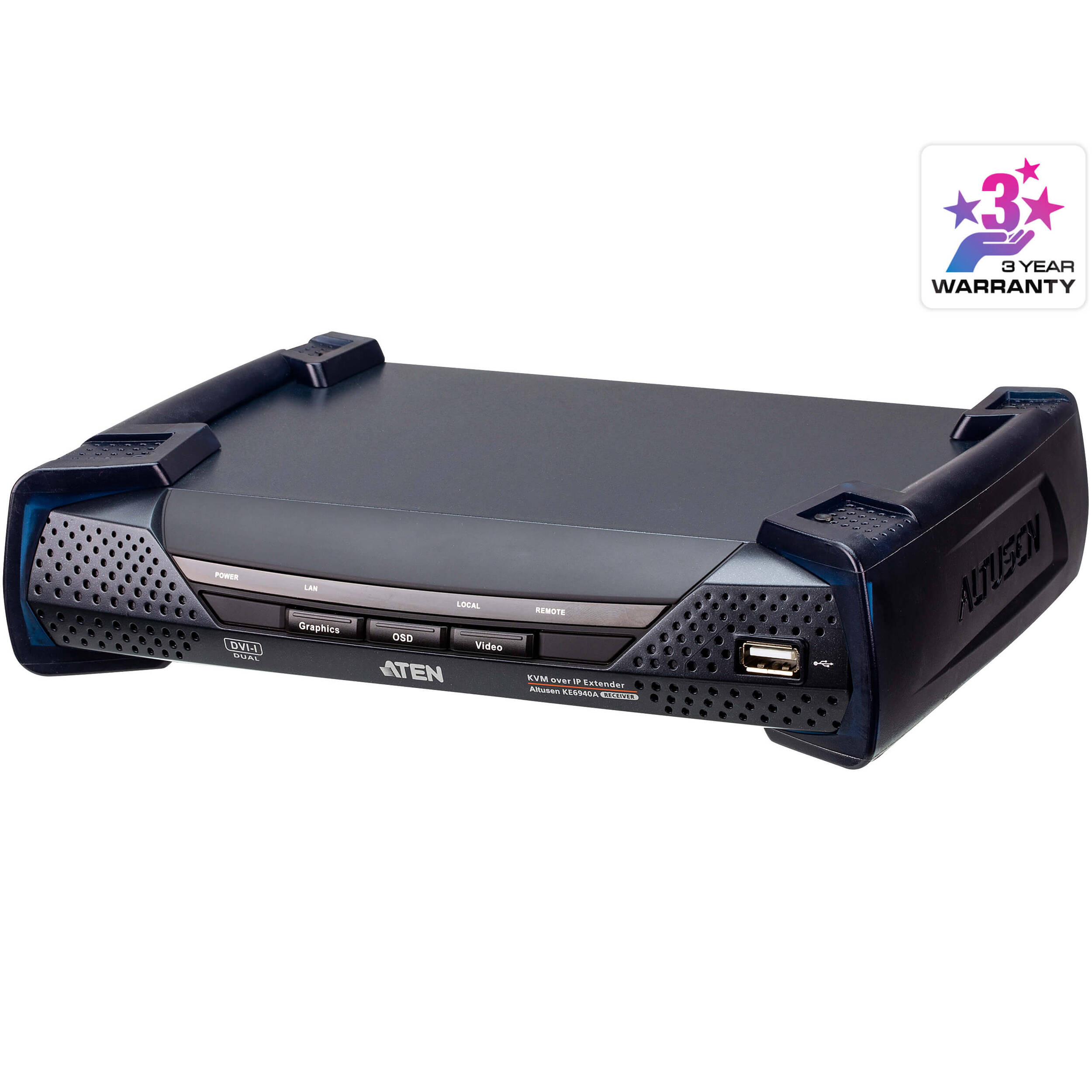 ATEN KE6940AR USB single link DVI-I dual display KVM over IP receiver with audio and serial — view 2