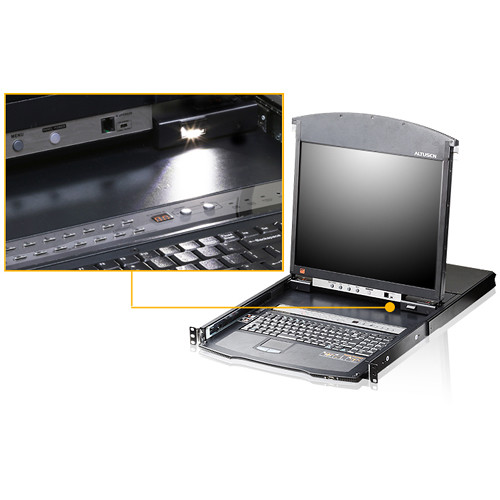 ATEN KL1516AIN 16-port dual rail 19-inch LCD IP CAT5 KVM switch for rack-mounted server management — view 4