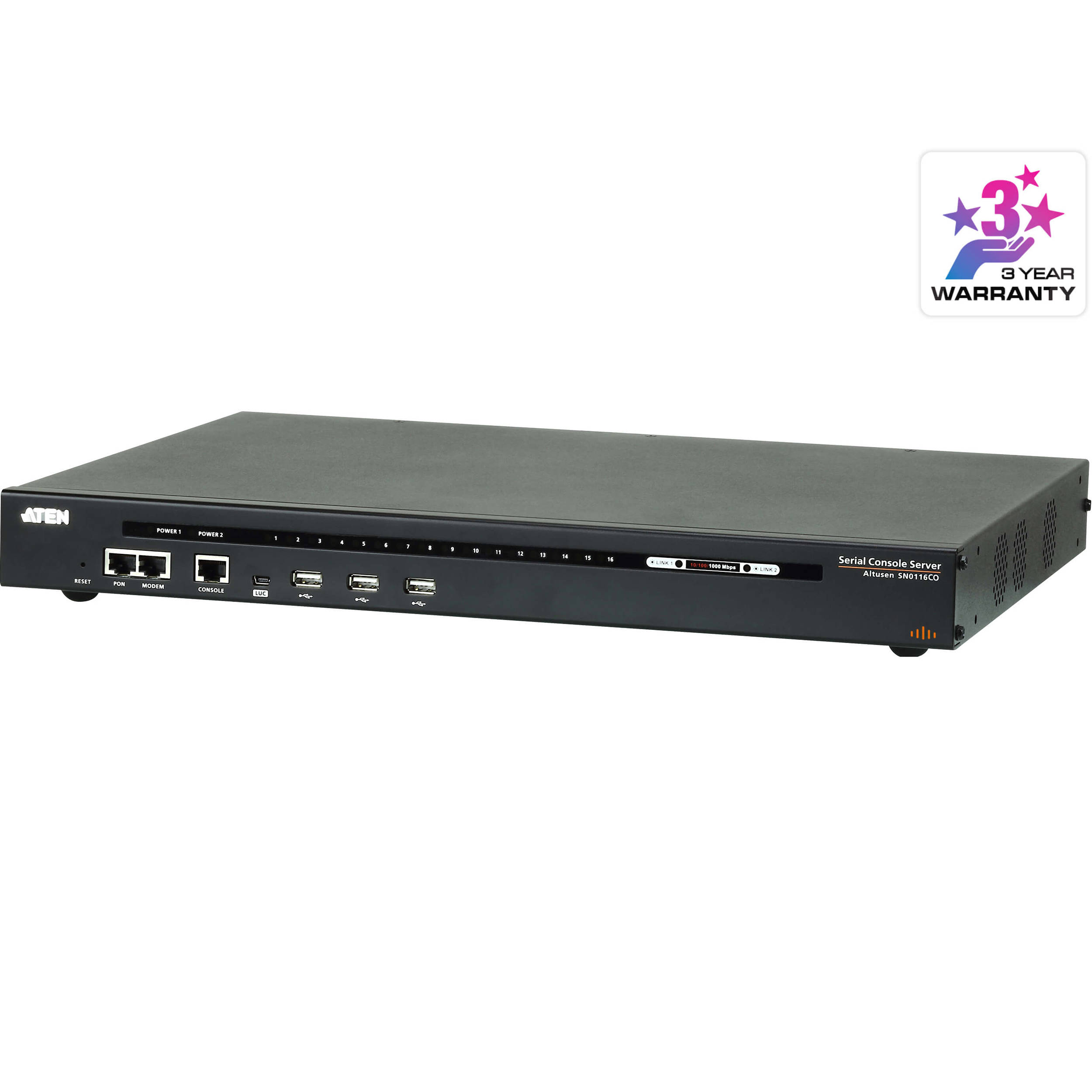 ATEN SN0116CO 16-port rackmount serial console server with dual power — view 2