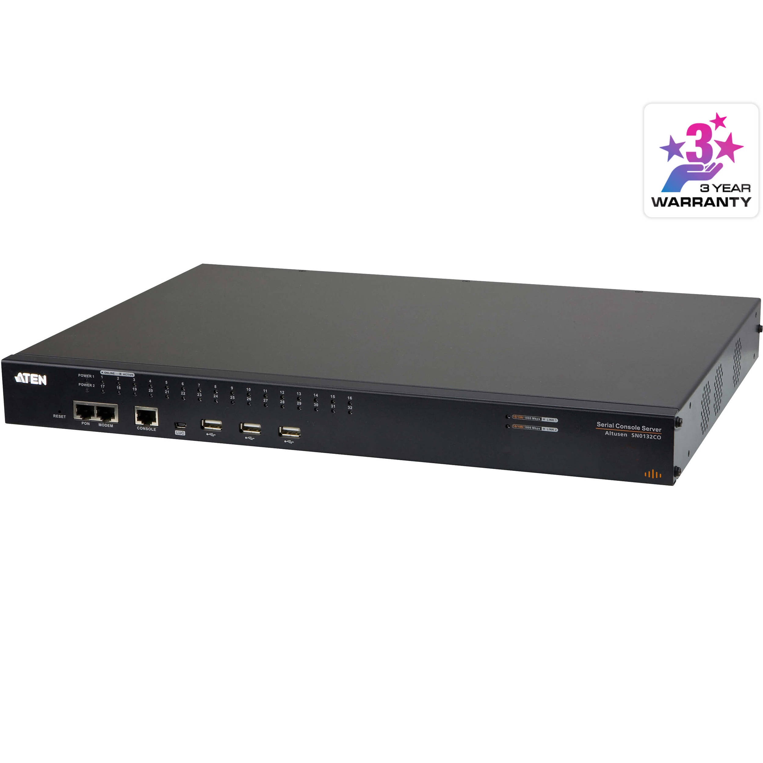 ATEN SN0132CO 32-port rackmount console server with dual power and dual LAN — view 2