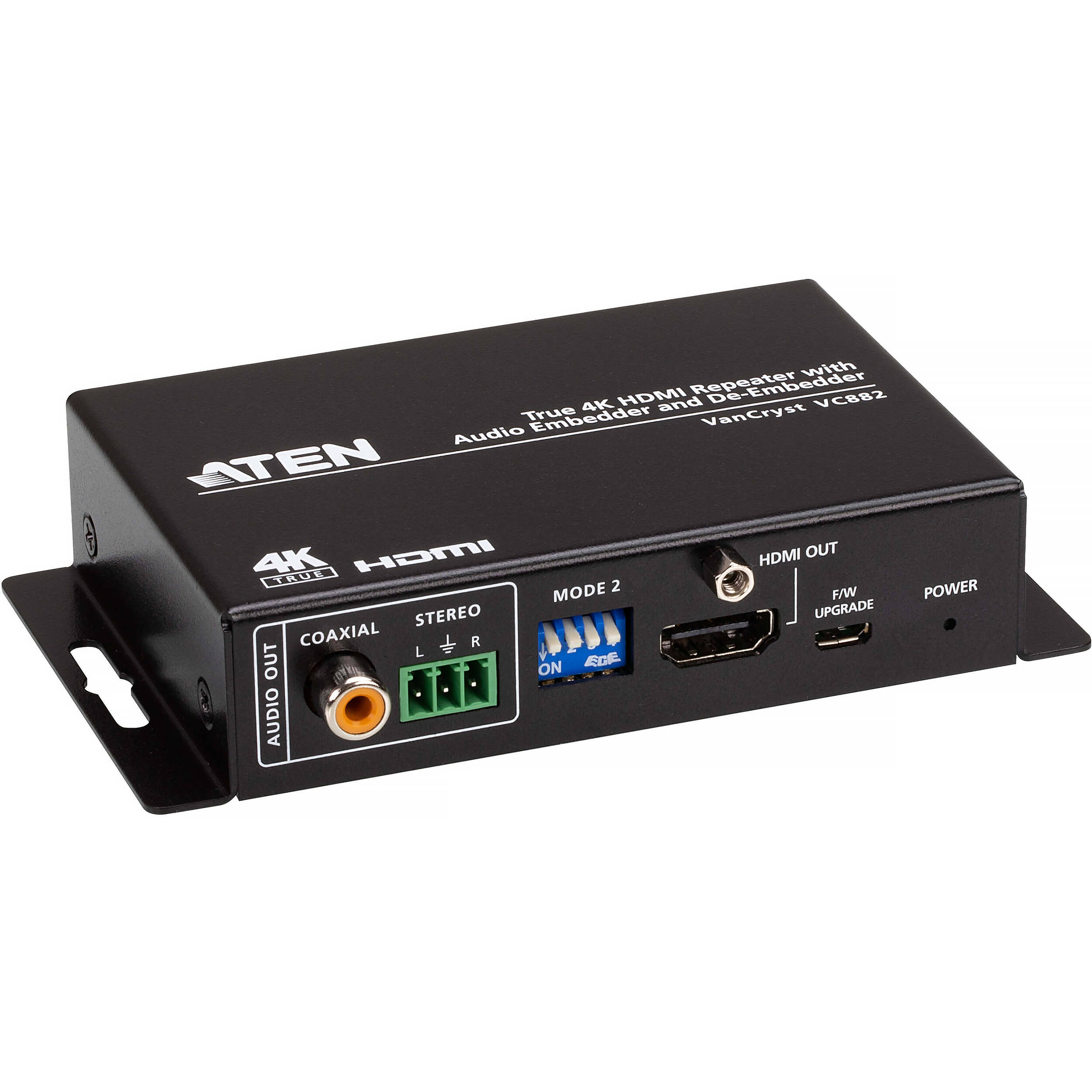 ATEN VC882 True 4K HDMI repeater with audio embedder for professional AV signal routing — view 4