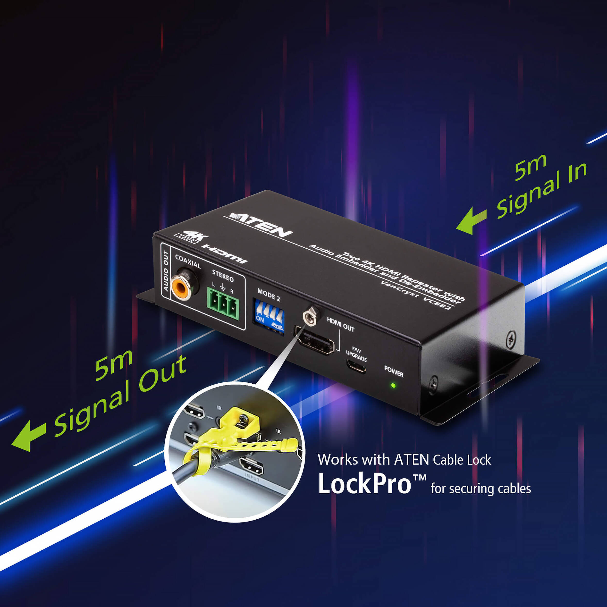 ATEN VC882 True 4K HDMI repeater with audio embedder for professional AV signal routing — view 5