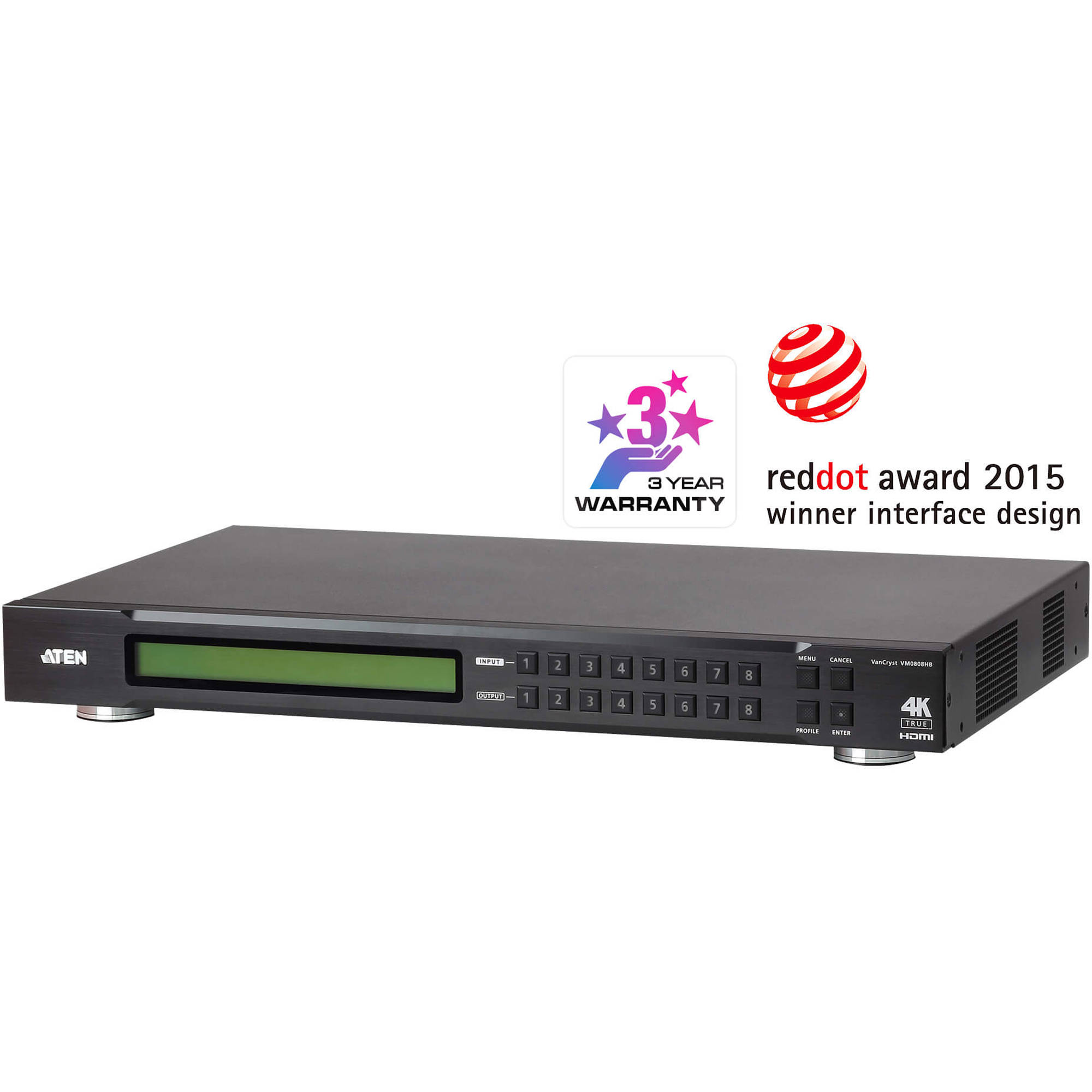 ATEN VM0808HB 8x8 true 4K HDMI matrix switch in black for professional AV routing — view 2