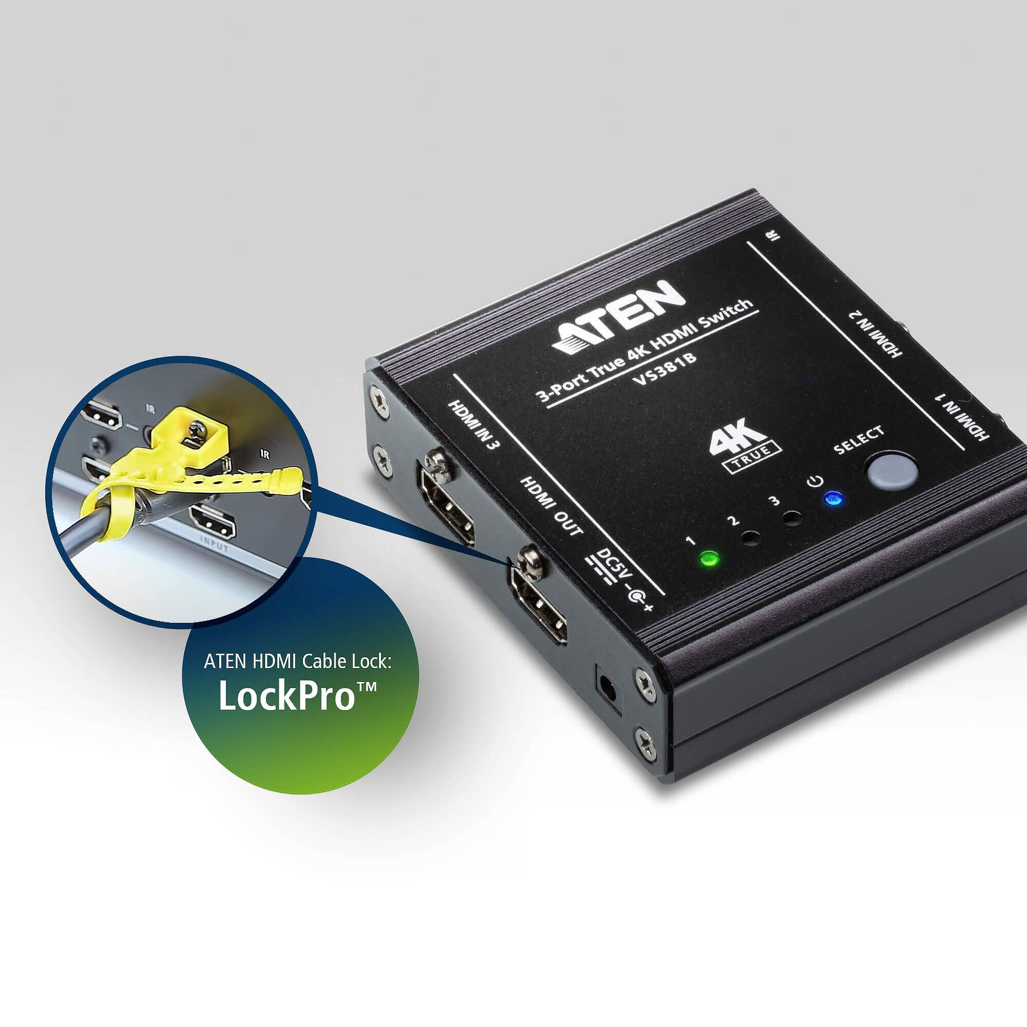 ATEN VS381B 3 port true 4K HDMI switch for shared display source selection — view 6
