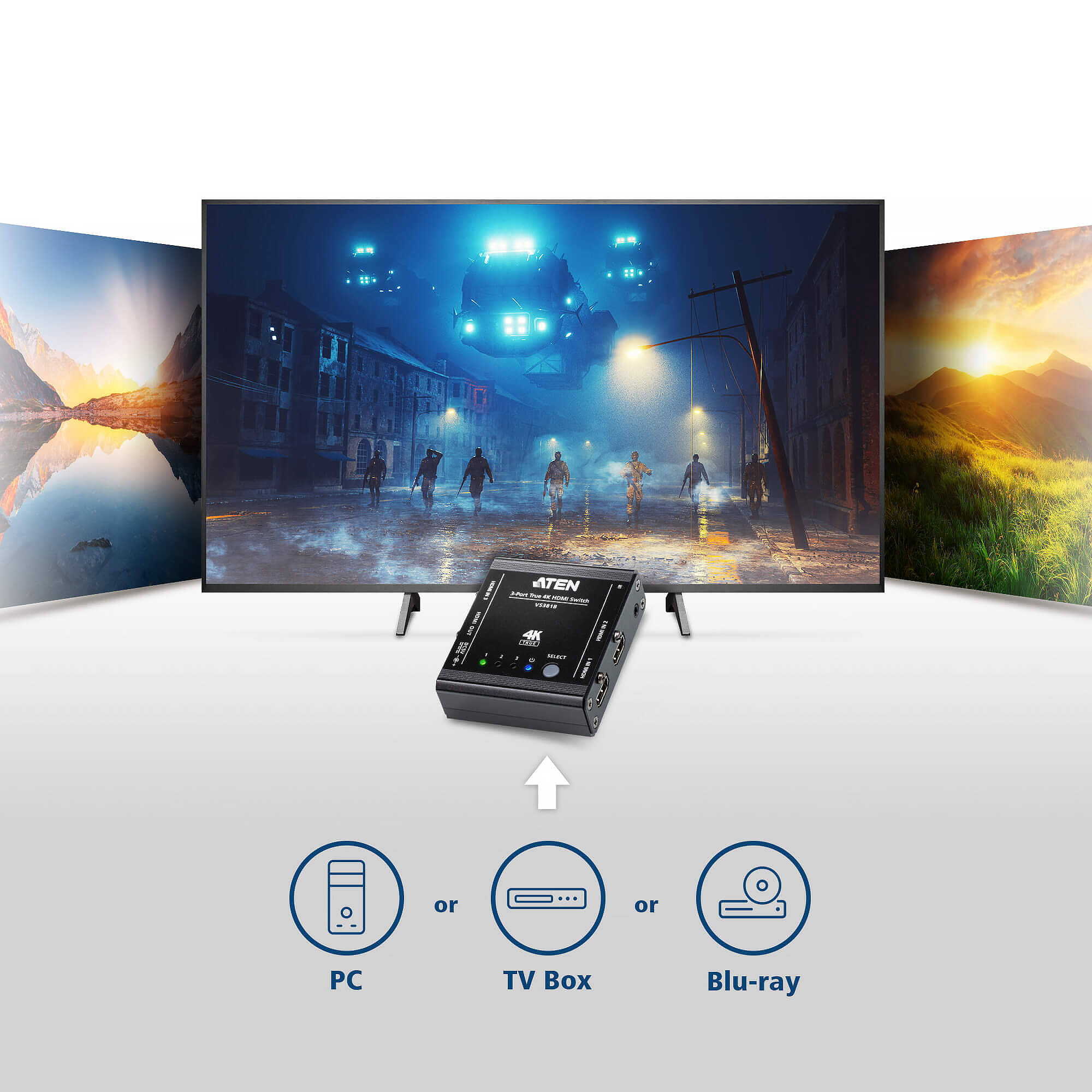ATEN VS381B 3 port true 4K HDMI switch for shared display source selection — view 7