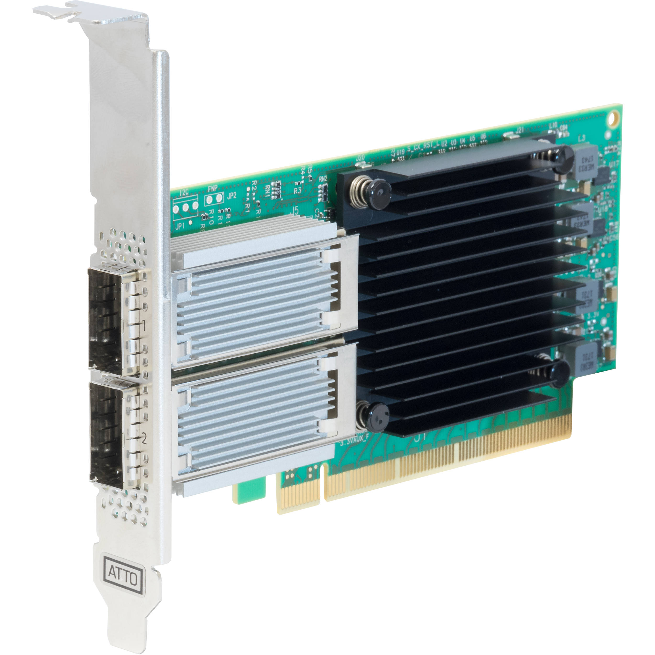 ATTO Technology dual-channel 10/25/40/50/100GbE PCIe 3.0 low-profile fiber adapter with integrated QSFP28 — view 2