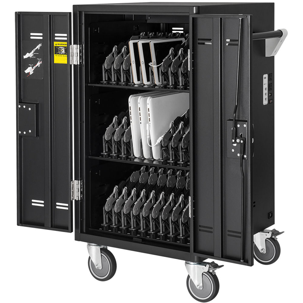 AVer 30‑bay charging cart CHRGEX30I with closed doors and mobility casters — view 2
