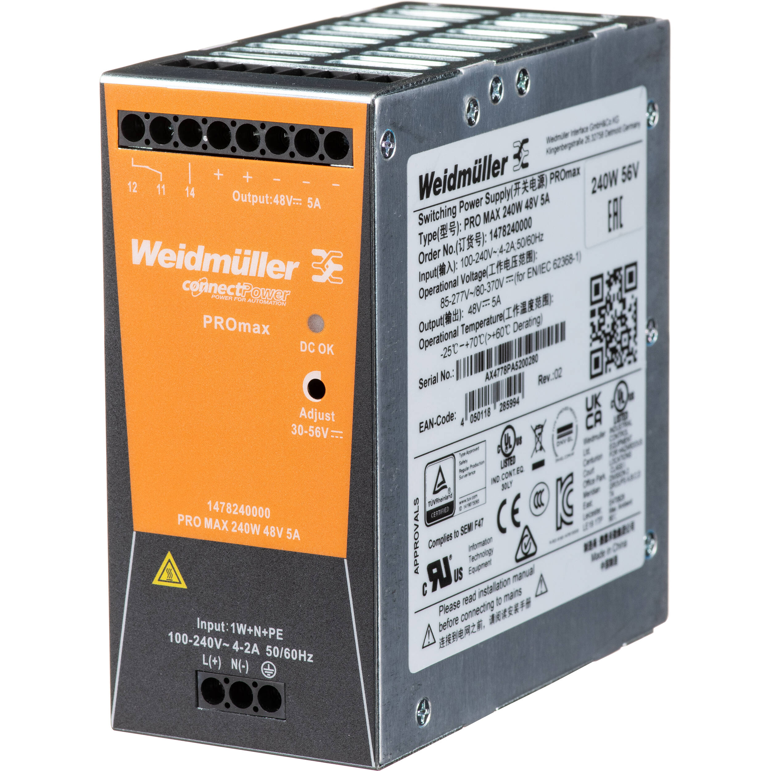 Axis Communications PS56 240 W DIN rail power supply for cabinet installations — view 3