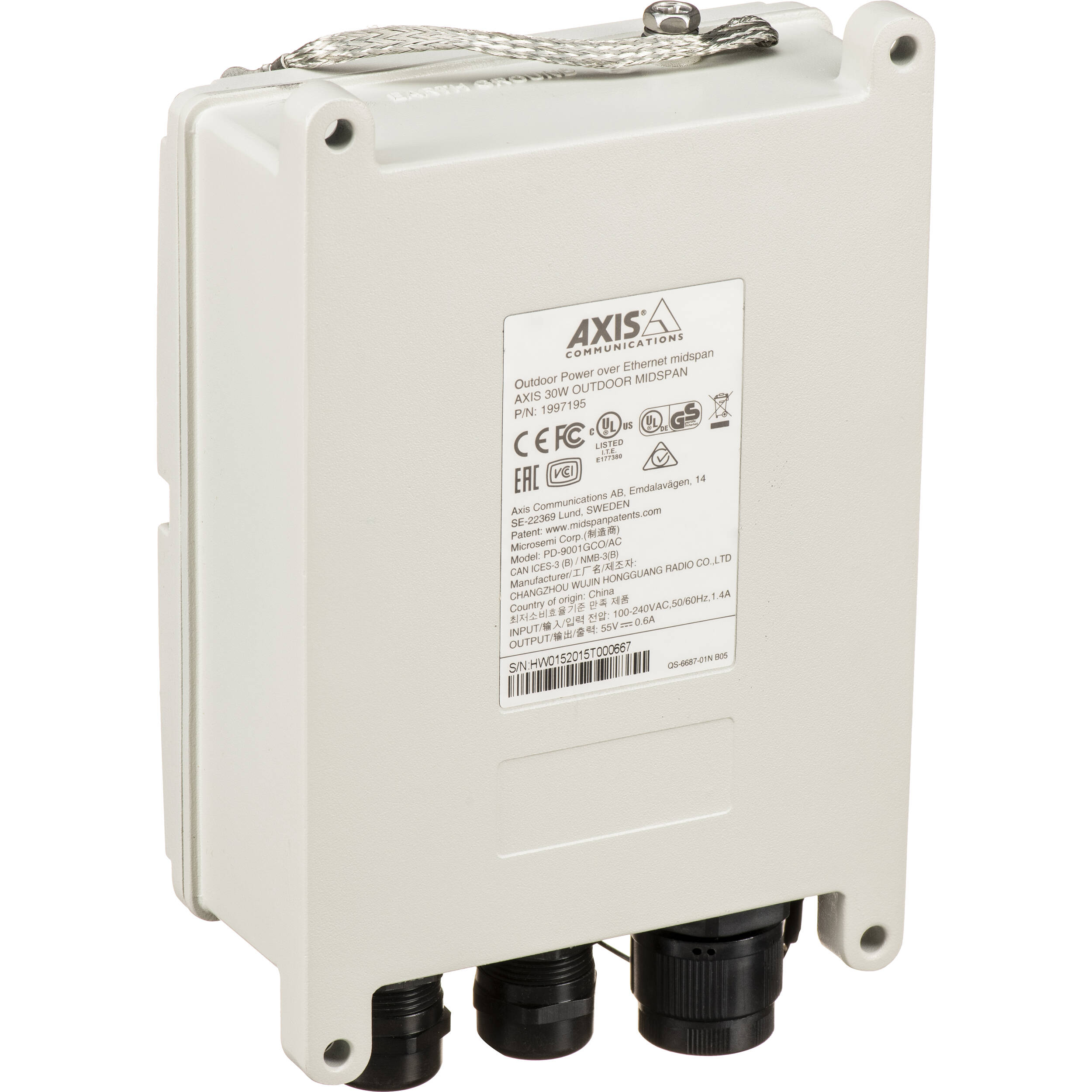 Axis 30W OUTDR MIDSPAN inline PoE midspan for outdoor network devices — view 3