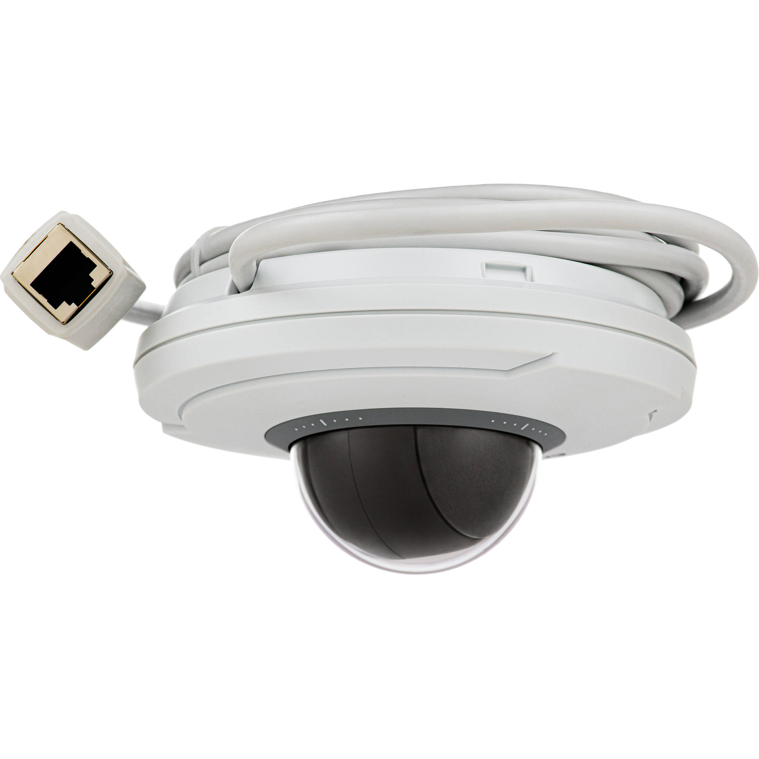 AXIS M5075-G - Ceiling-mount mini PTZ dome camera with 5x Optical zoom and autofocusing, HDTV 1080p (1920x1080) 30fps in H.264/H.265 with Zipstream and Motion JPEG. IP51 protection against dust and water. Wireless I/O connectivity with Z-Wave Plus gateway for home automation devices. Text overlay from Z-wave sensors. Featuring a built-in microphone, includes built-in analytics such as scream detection. Only PoE, midspan not included. Surface ceiling mounting brackets included. — view 3