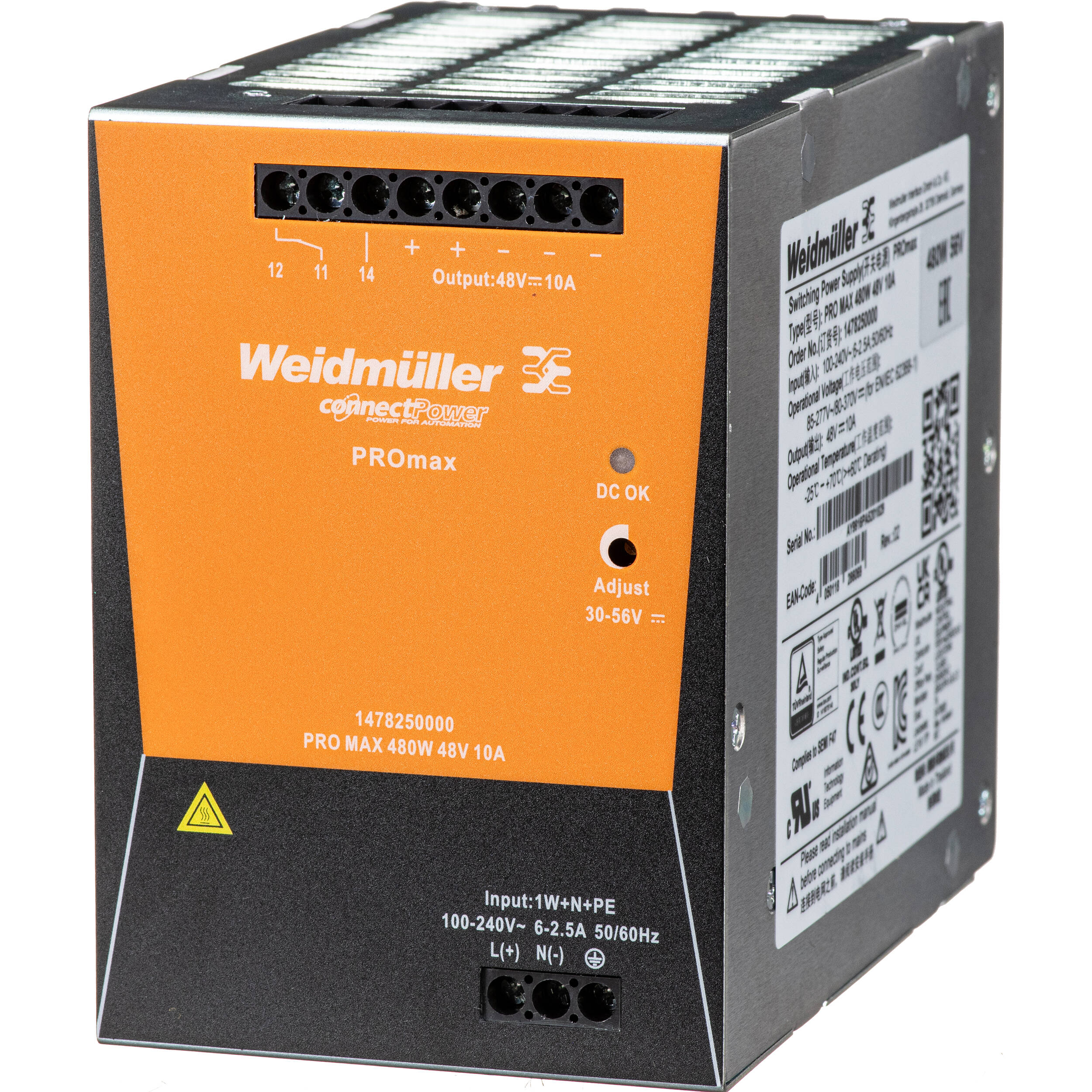 DIN PS56 480 W DIN rail power supply for industrial cabinet installation — view 3