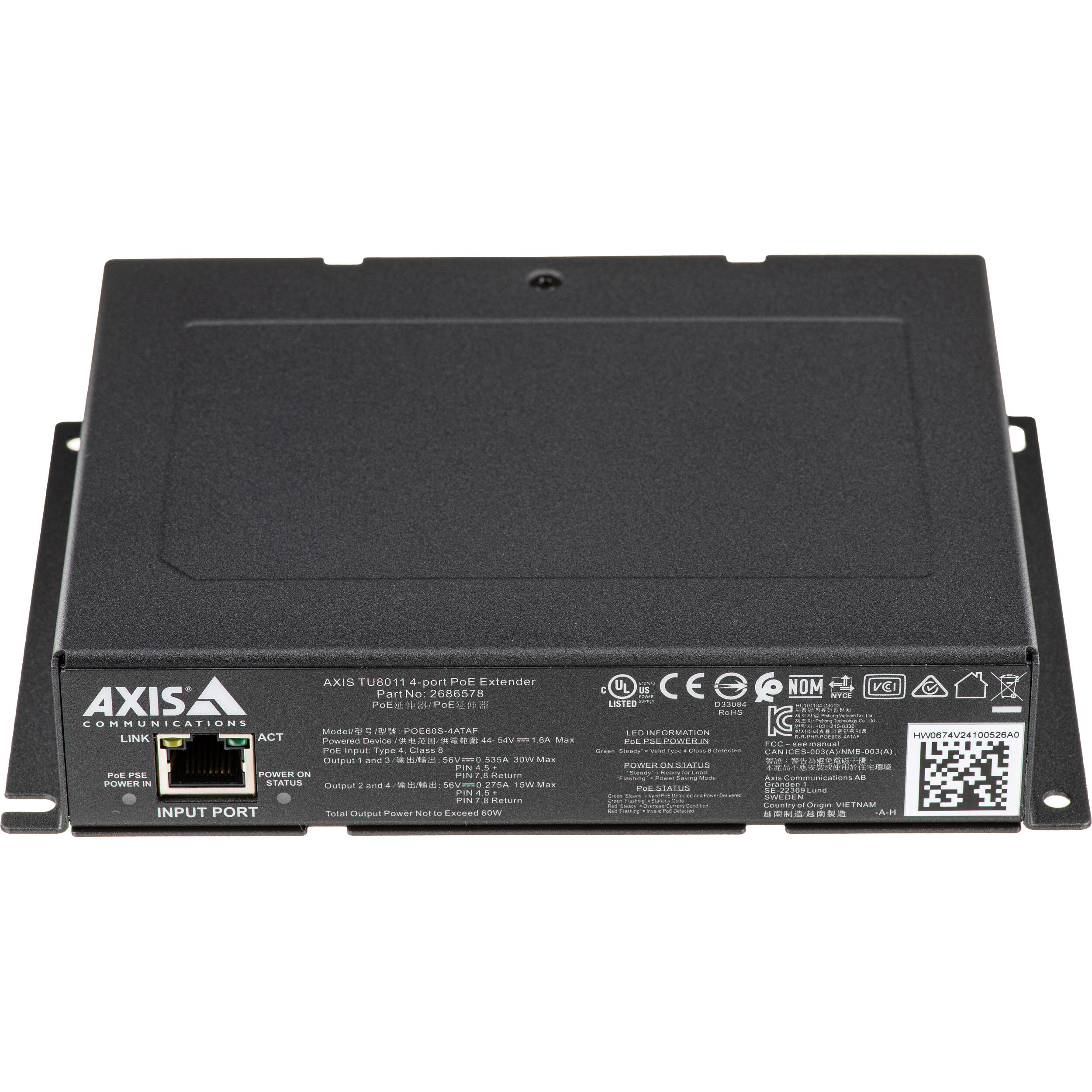 AXIS TU8011 4-port PoE extender for extending powered Ethernet to remote devices — view 4