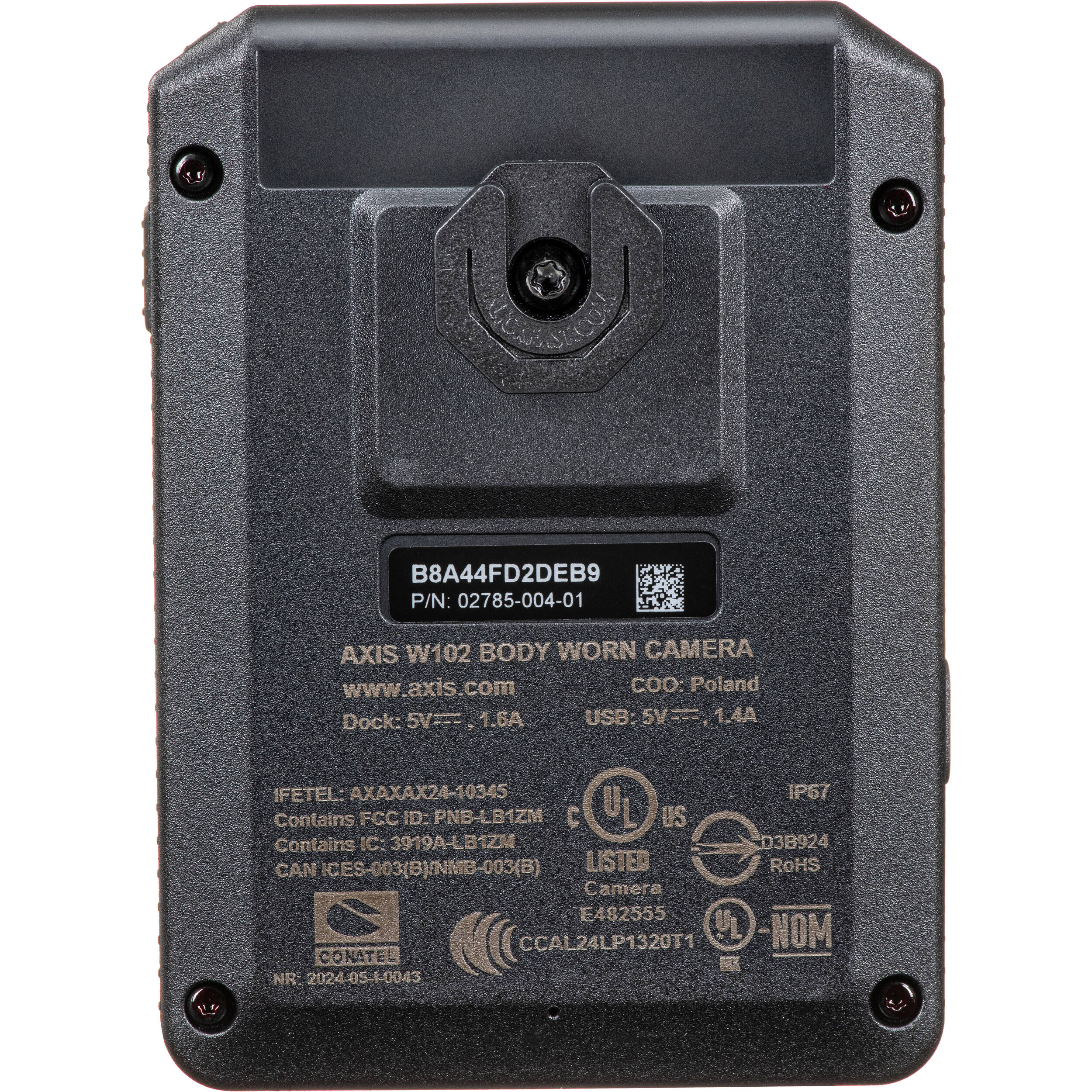 AXIS W102 body worn camera in black with built-in microphone — view 5